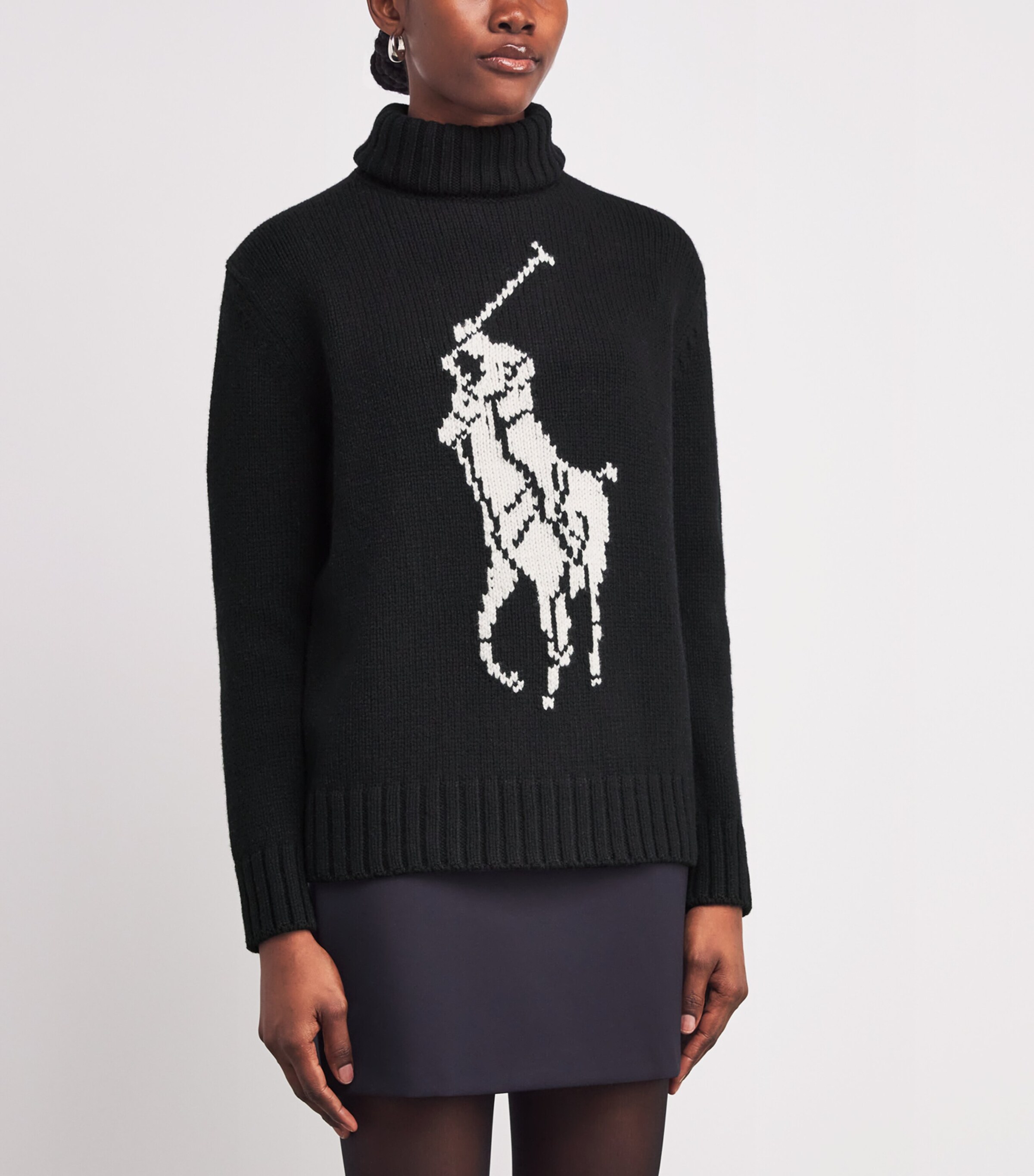 Polo Ralph Lauren Womens Wool Big Pony Rollneck Sweater Plo Blk/athntc Crm Image 3