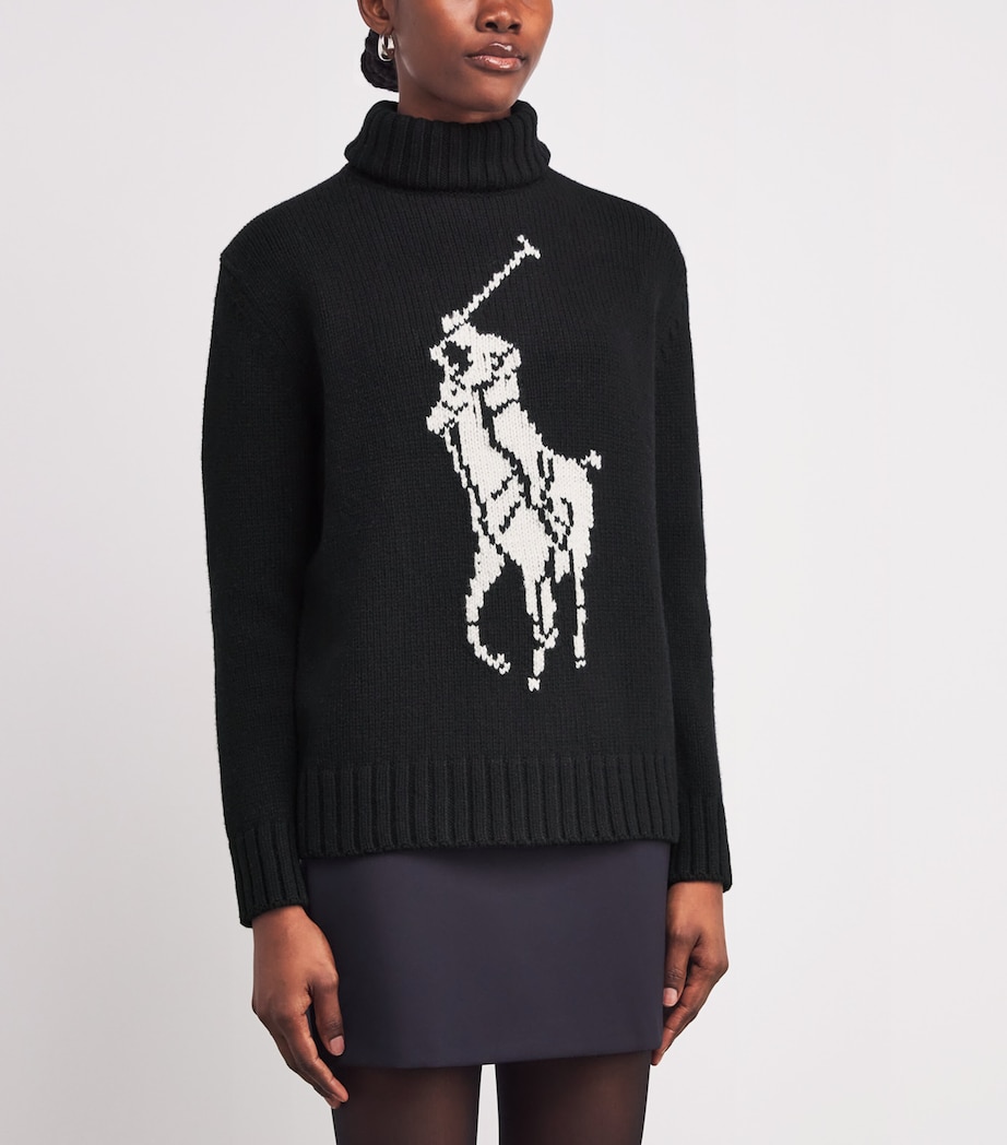 Wool Big Pony Rollneck Sweater PLO BLK/ATHNTC CRM Image 3