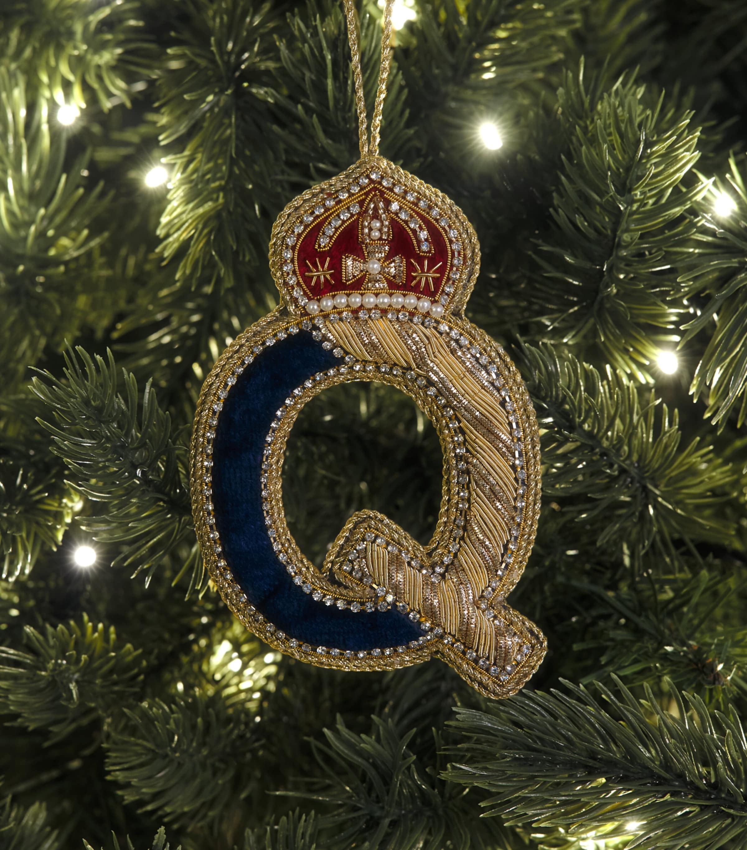 Tinker Tailor Letter Q Tree Decoration Navy, Gold & Wine Image 3