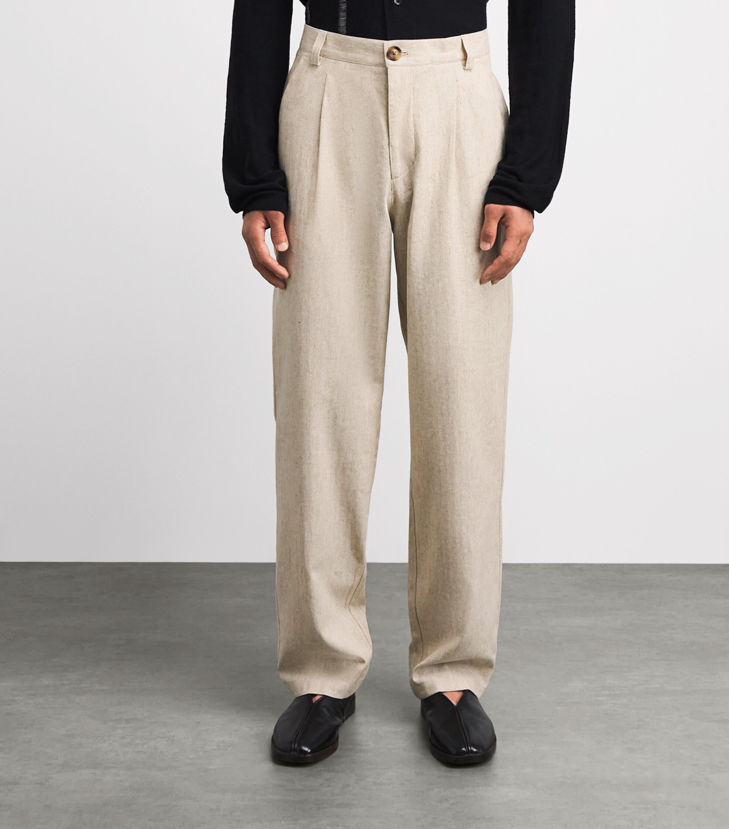 Oliver Spencer Mens Linen-Cotton Morton Pleated Trousers Cream Image 4