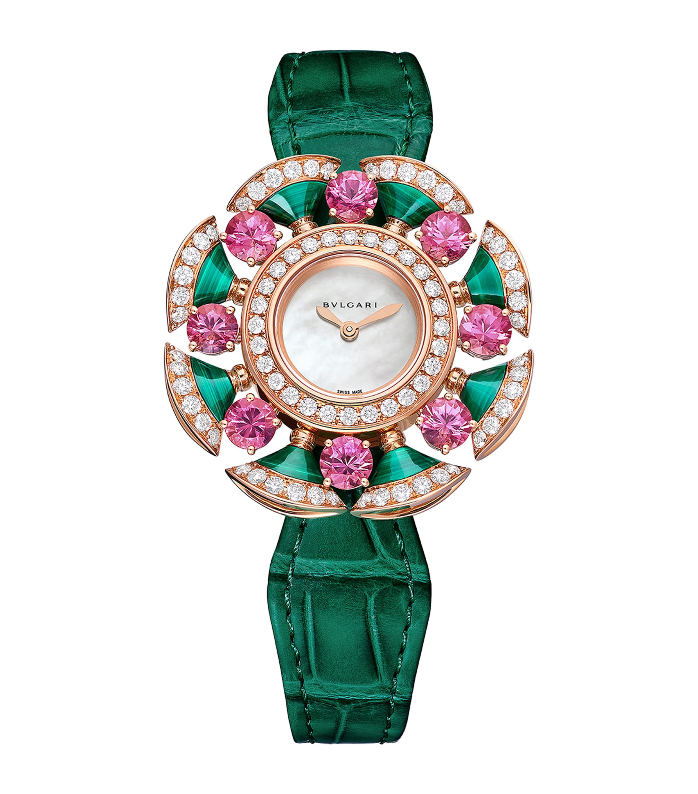 Rose Gold, Diamond, Tourmaline and Malachite Divas' Dream Cocktail Watch 33mm MOTHER OF PEARL Image 1