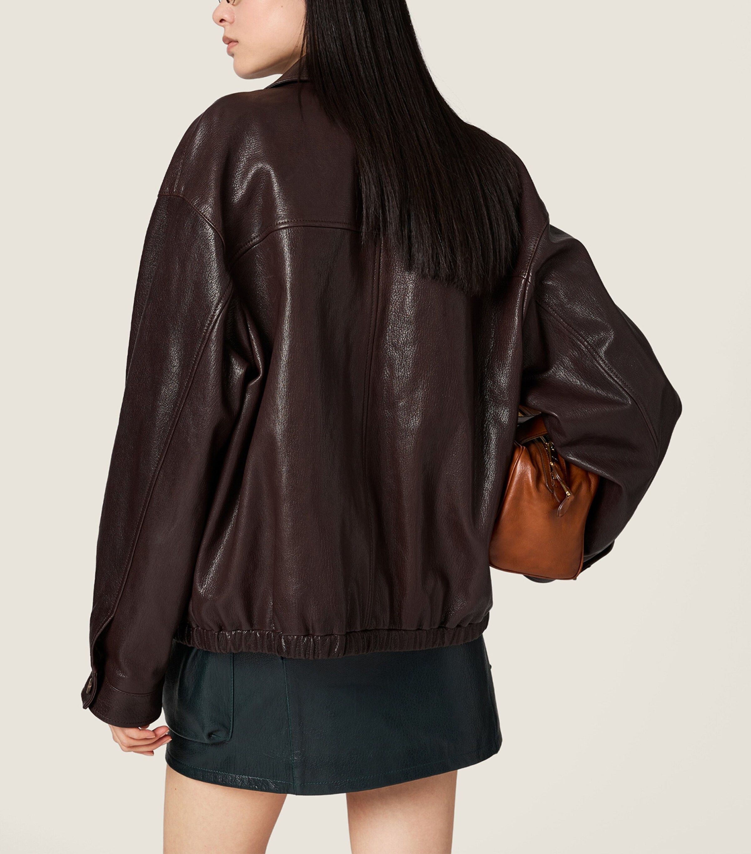 Miu Miu Womens Leather Blouson Jacket Brown Image 3