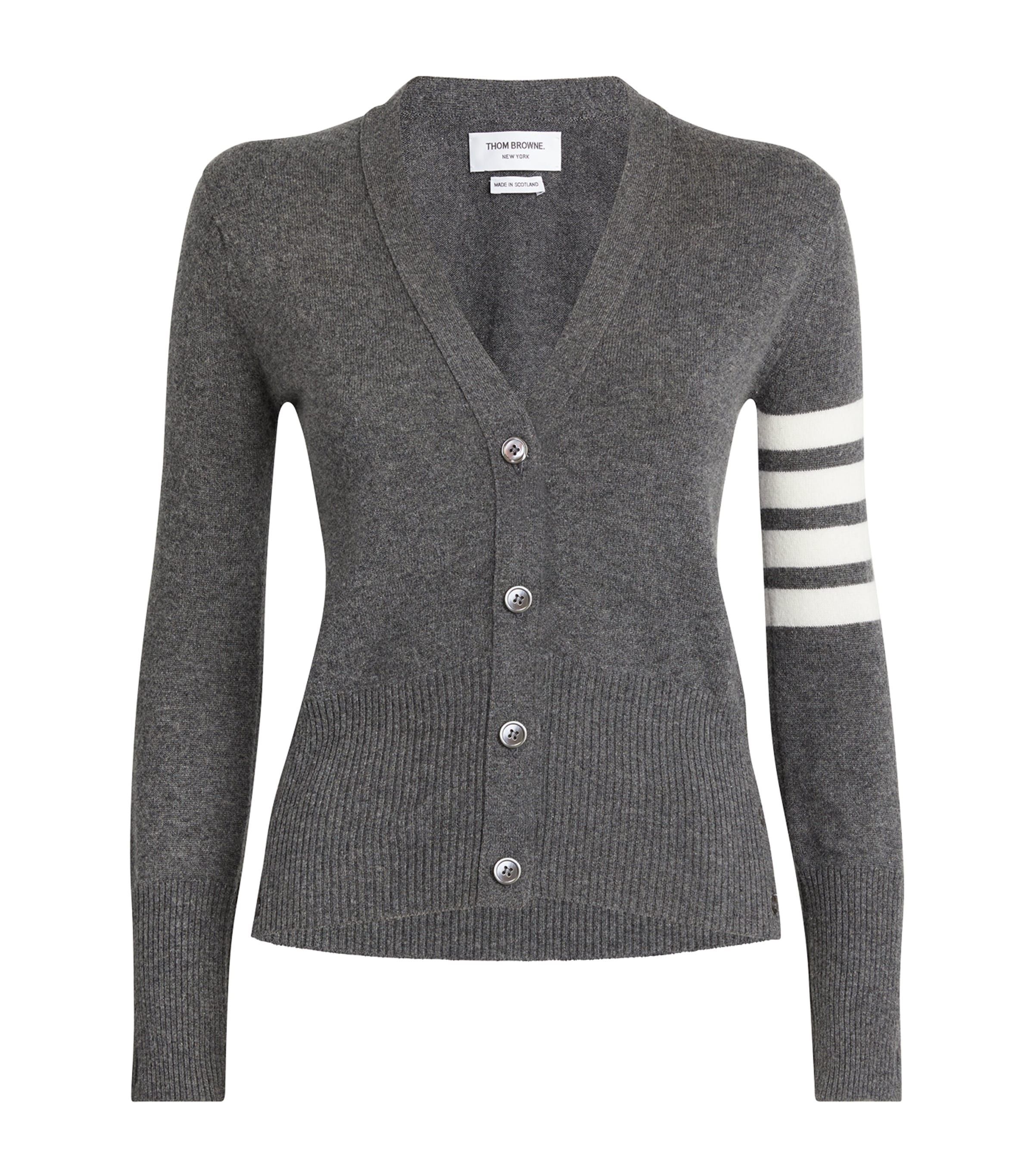 Thom Browne 4-bar Merino Wool Cardigan In Grey