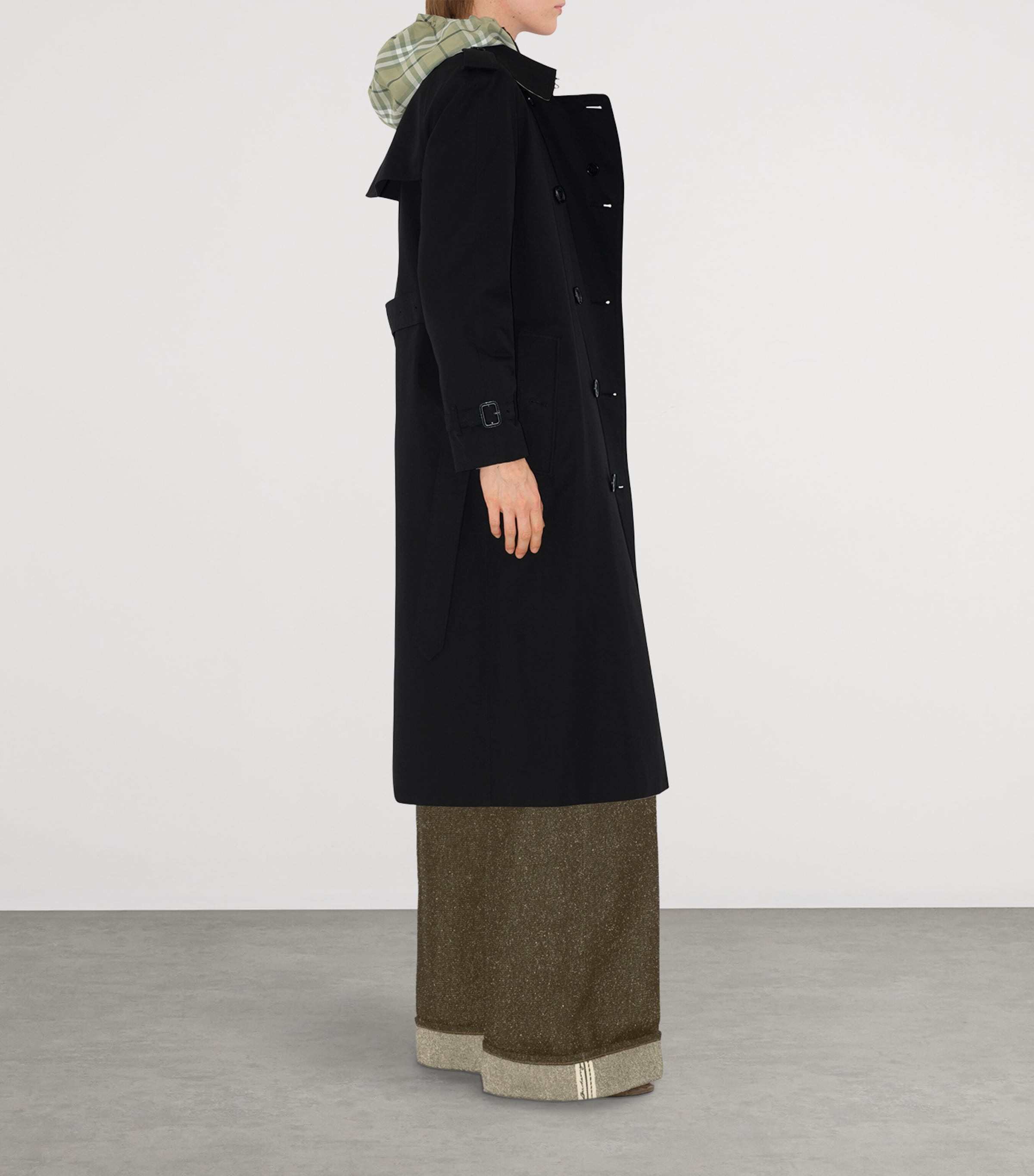 Burberry Black Gabardine Long Waterloo Heritage Trench Coat 