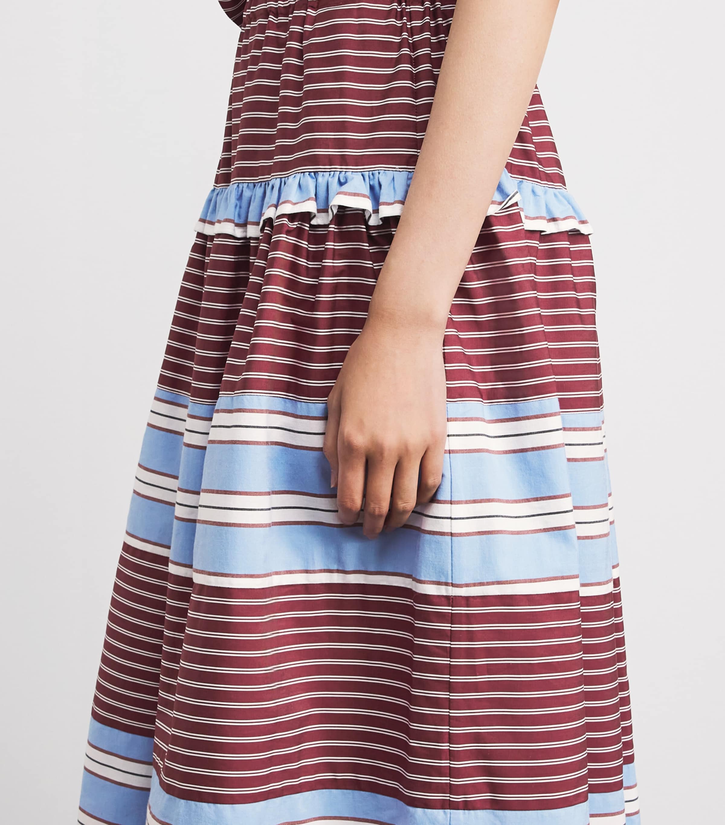 Sandro Paris Womens Cotton Stripe Maxi Skirt Burgundy / White Image 3