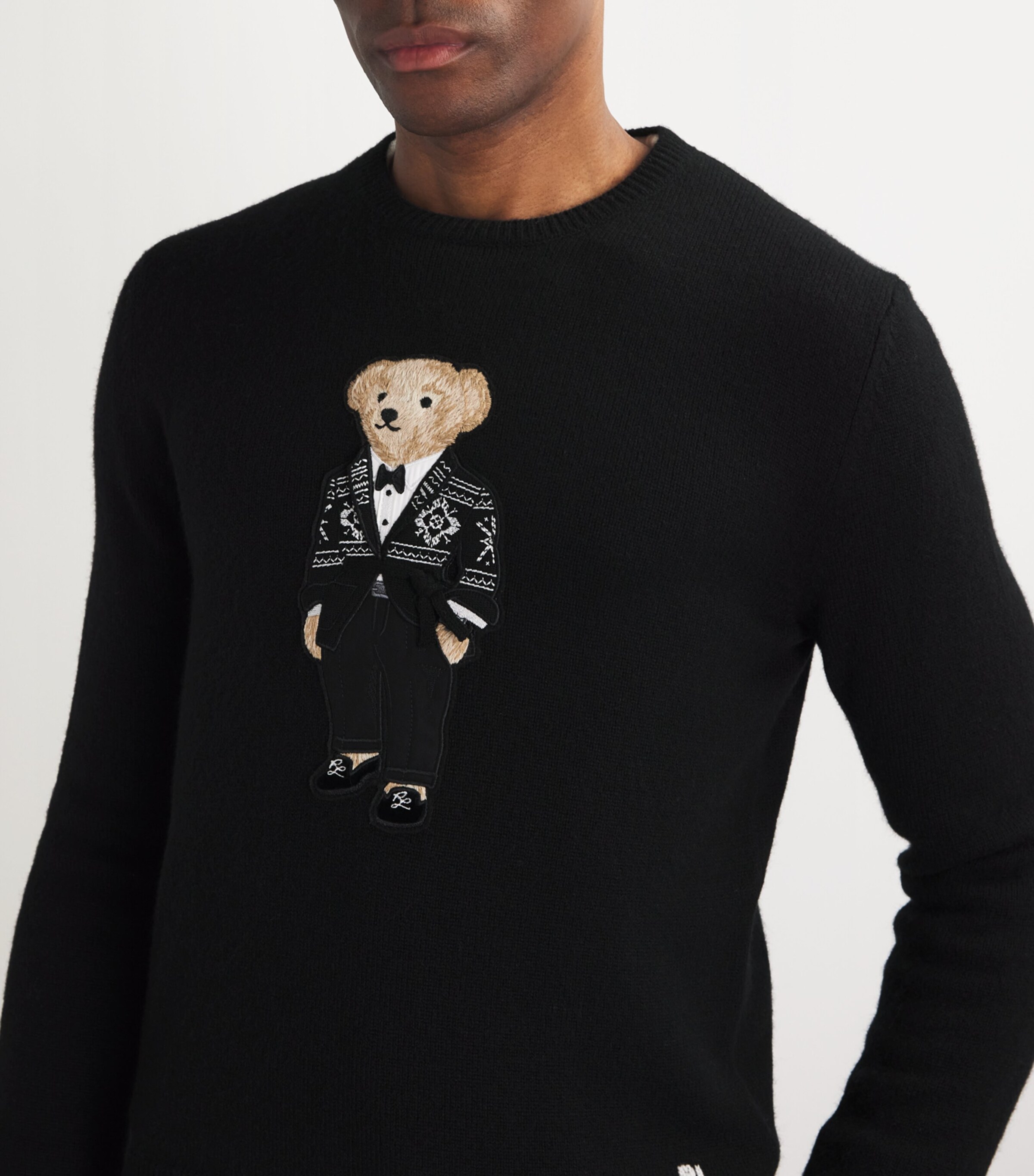 Ralph Lauren Purple Label Black Crew-Neck Polo Bear Sweater 