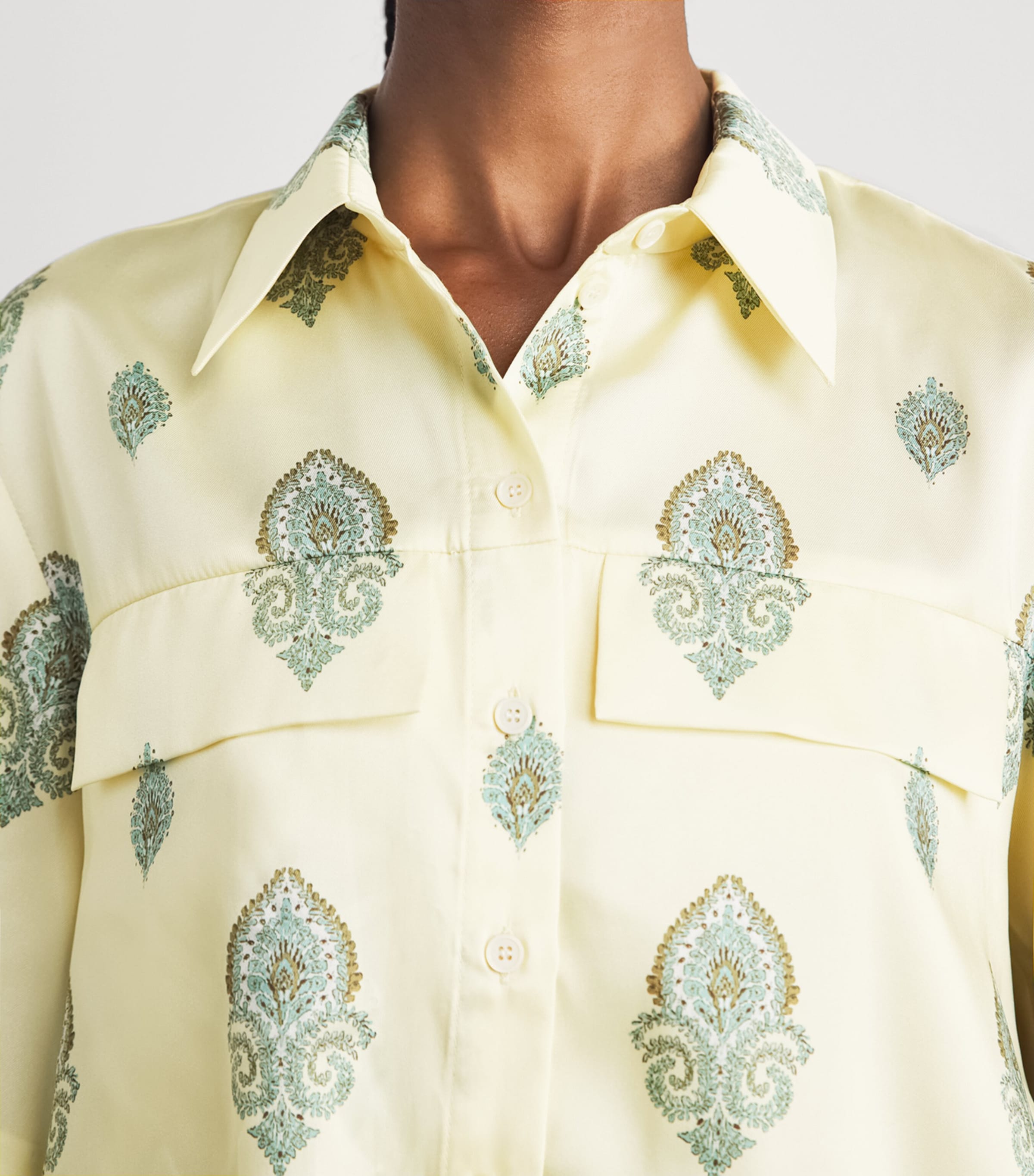 Sandro Paris Womens Paisley Tie-Detail Crop Top Light Yellow Image 3