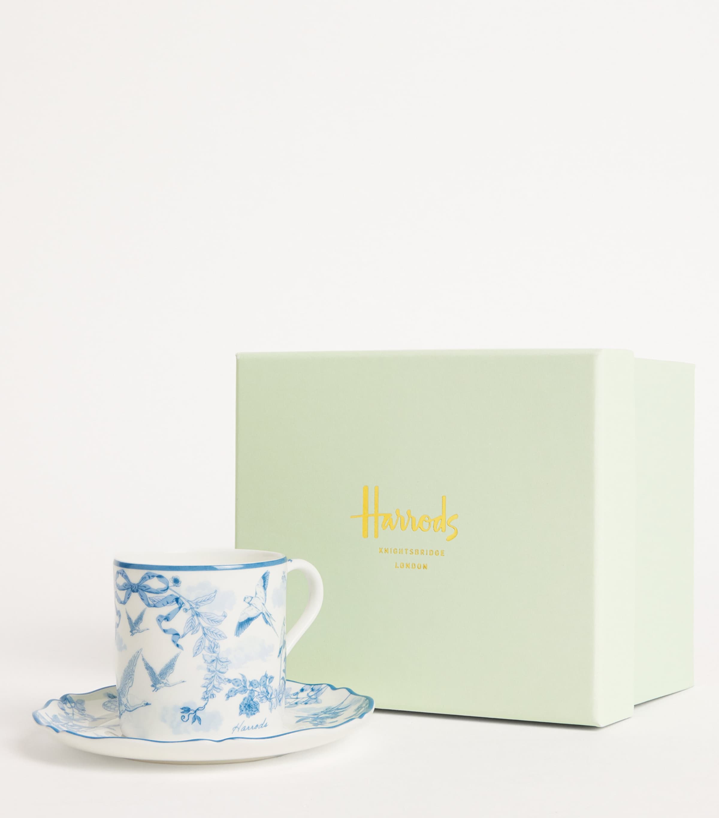 Harrods Fine Bone China Toile Espresso Cup and Saucer Blue Image 2