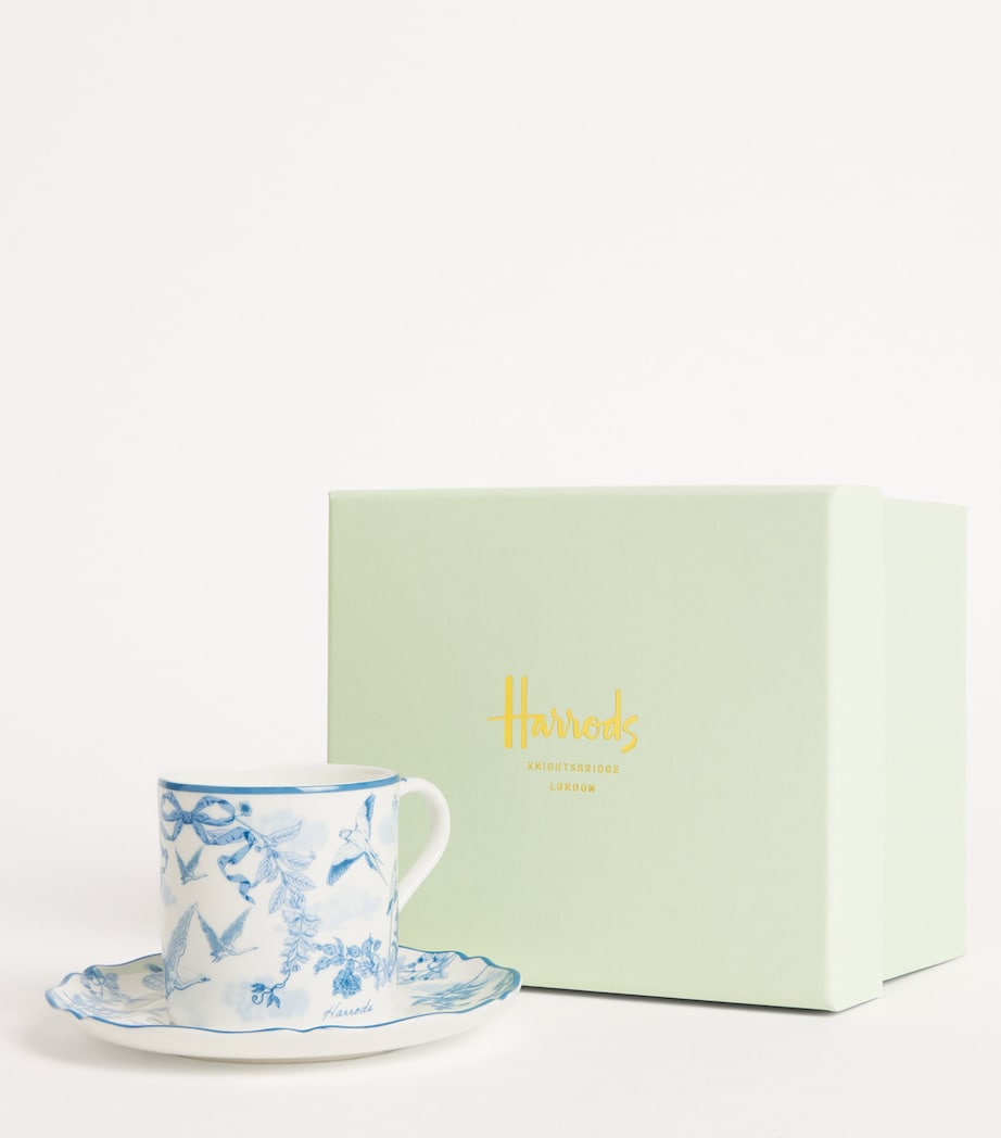 Harrods Fine Bone China Toile Espresso Cup and Saucer Blue Image 2