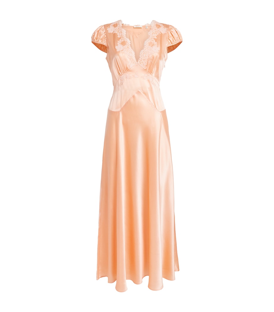 DÔEN Womens Silk-Lace Coraline Midi Dress Peach Sorbet Image 1