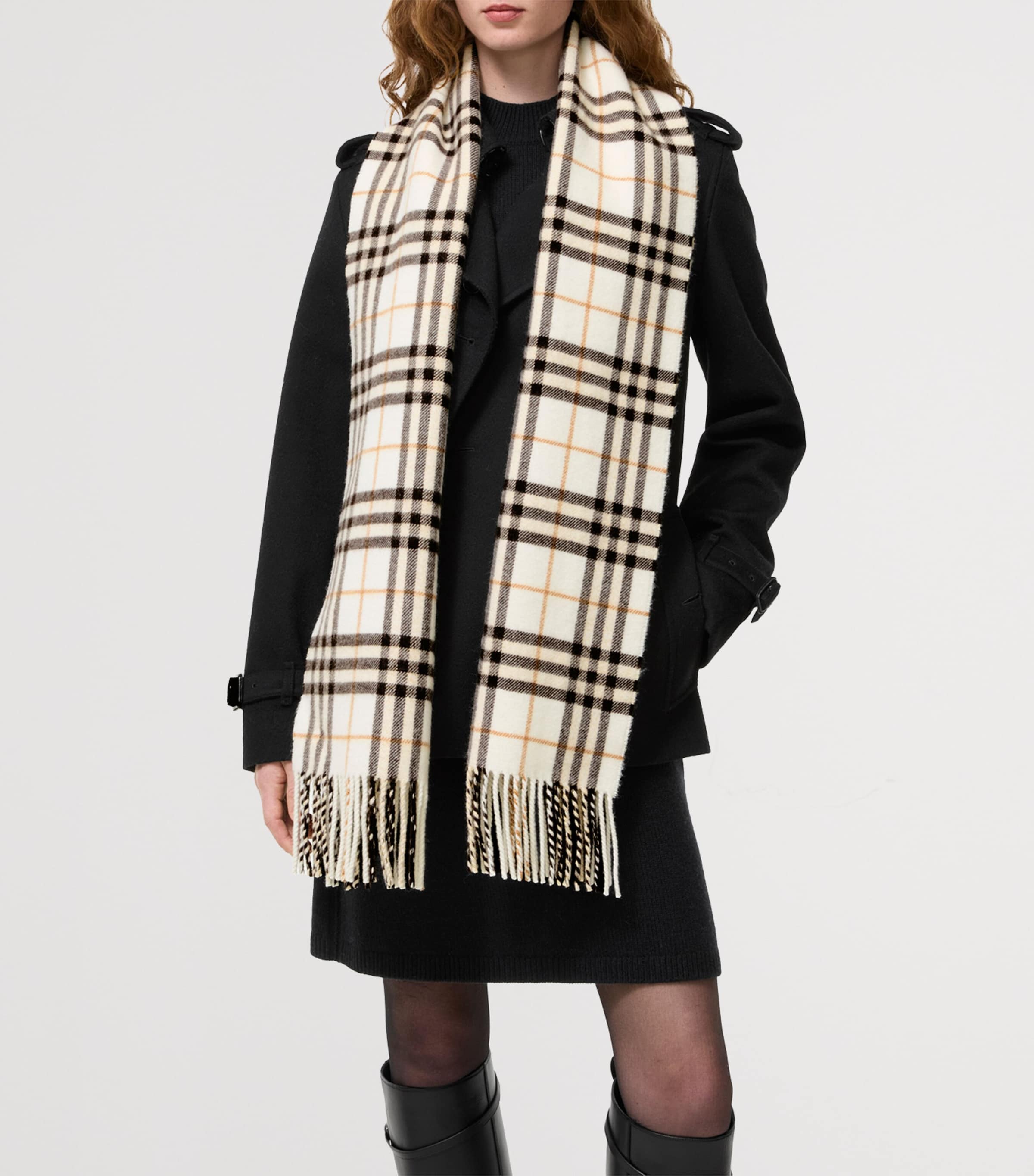 Burberry Cashmere Sparkle Check Scarf Pebble White Image 3