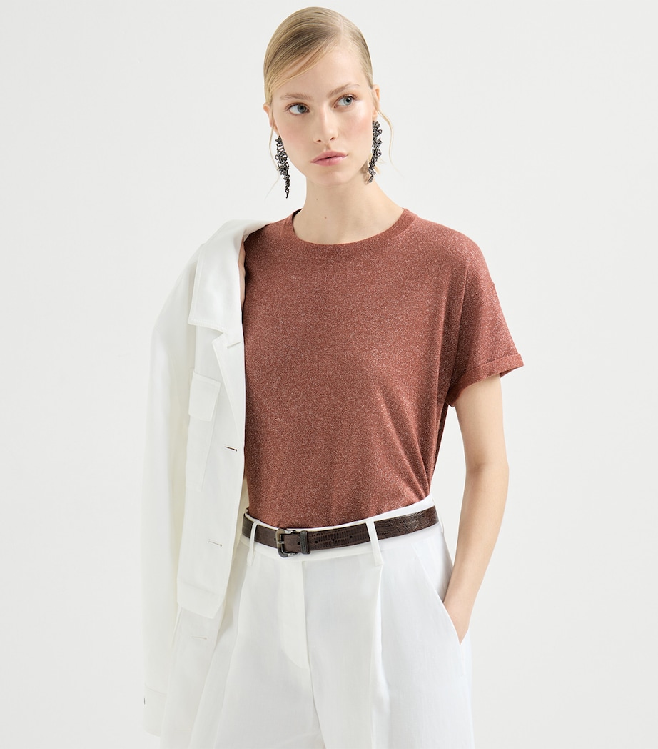 Brunello Cucinelli Womens Cashmere-Blend Sparkling T-Shirt Image 4