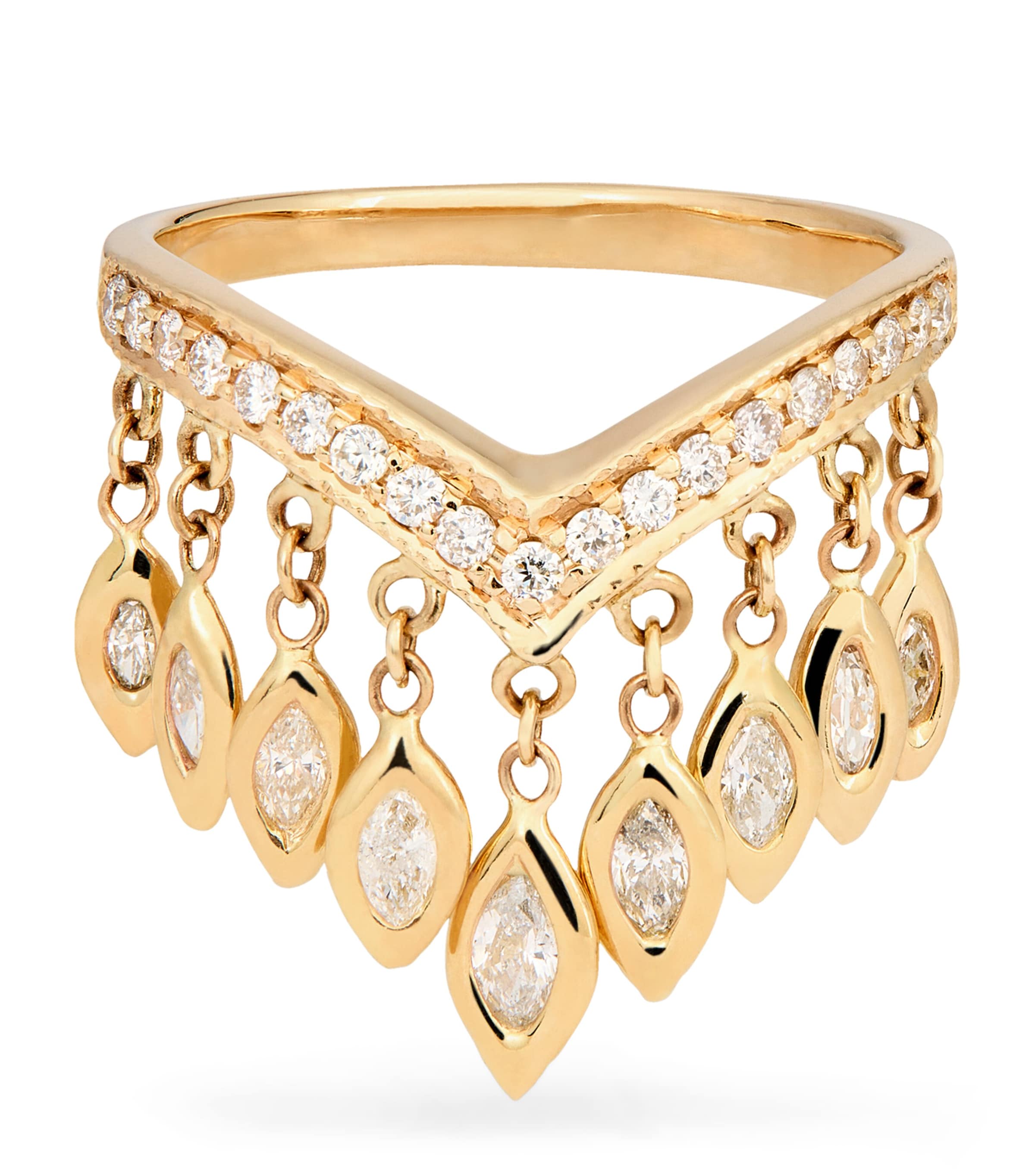 Shop Jacquie Aiche Yellow Gold And Diamond Fringe Wishbone Ring