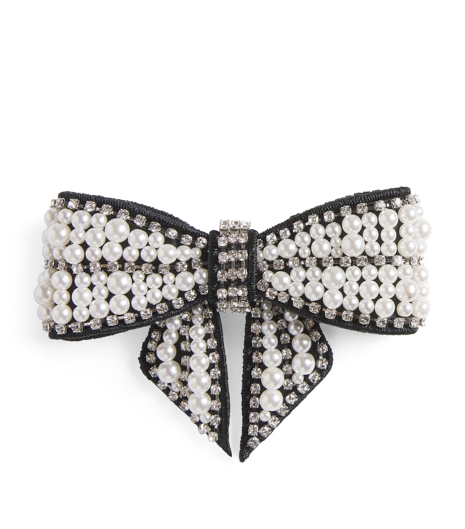 Velvet Pearl-Crystal Bow Hair Clip BLACK Image 1