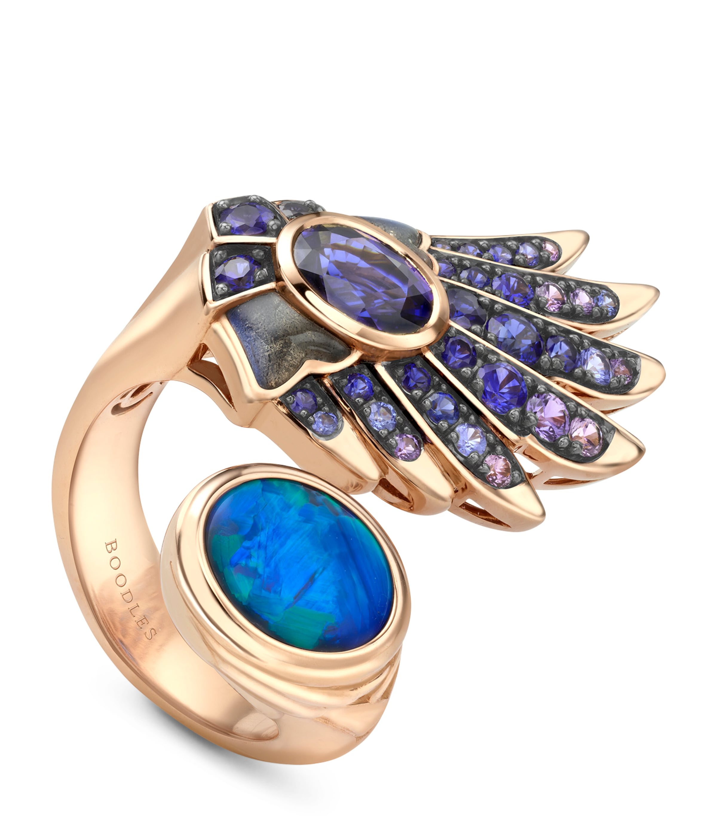 Boodles Rose Gold, Opal and Sapphire The Palace Collection Raven's Watch Gemini Ring Blue Image 1