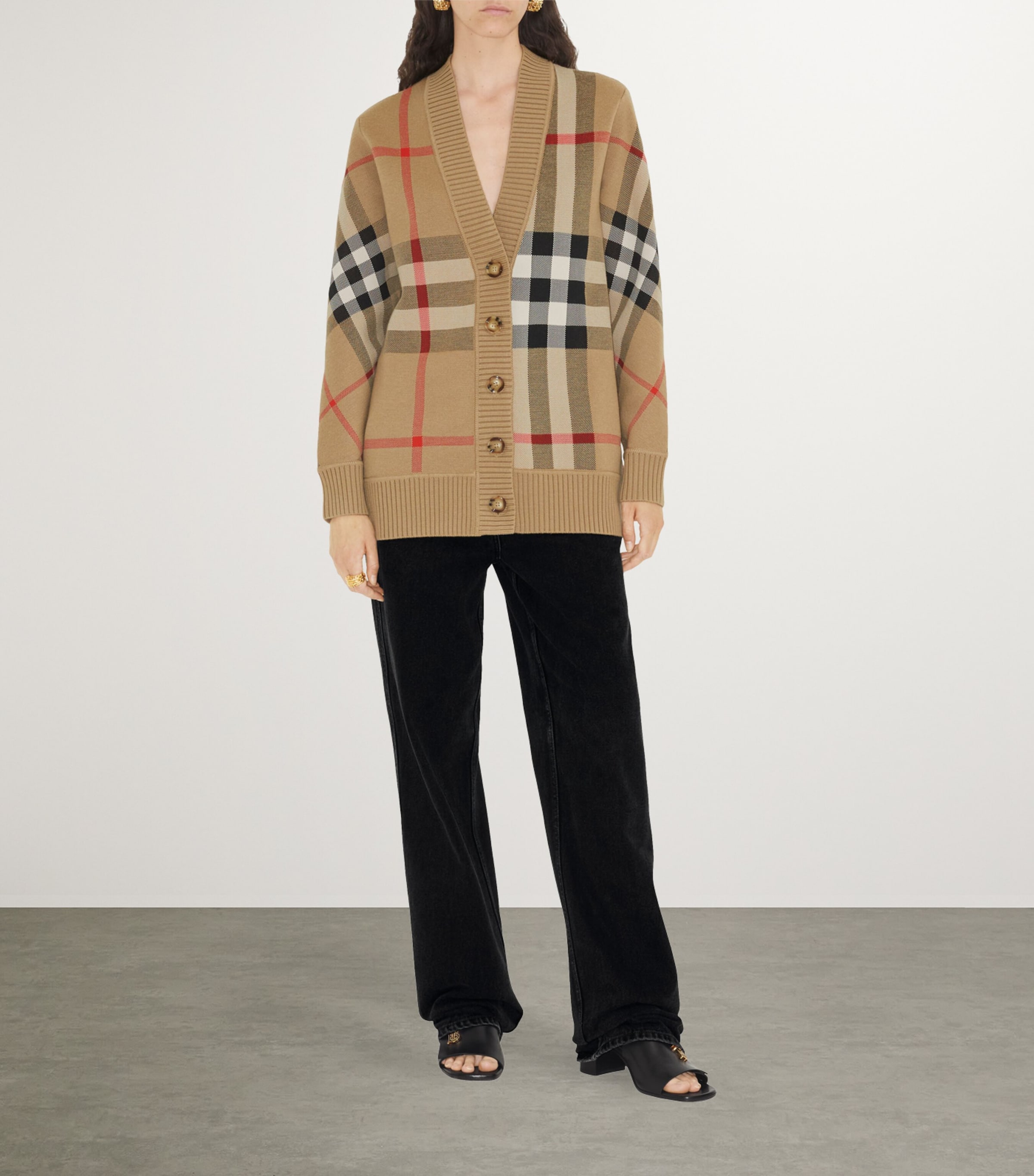 Wool-Blend Check Cardigan ARCHIVE BEIGE Image 2
