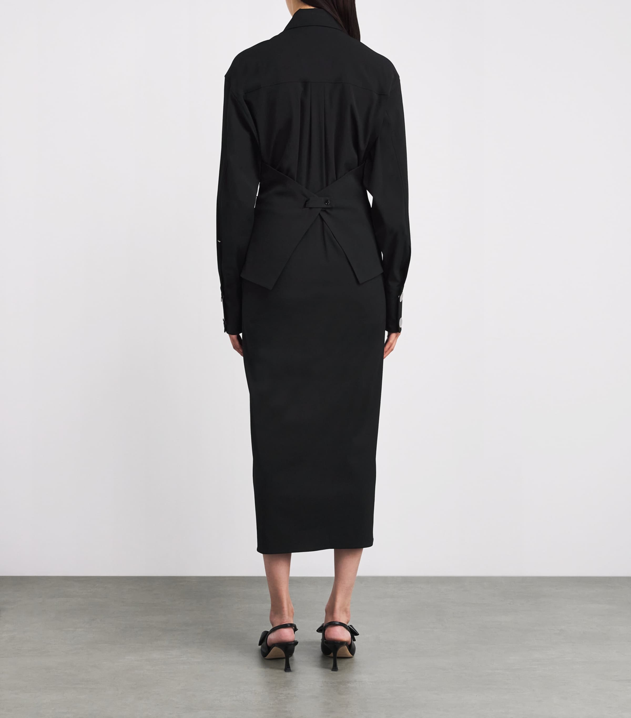 Ruched Midi Shirt Dress 003 BLACK Image 3