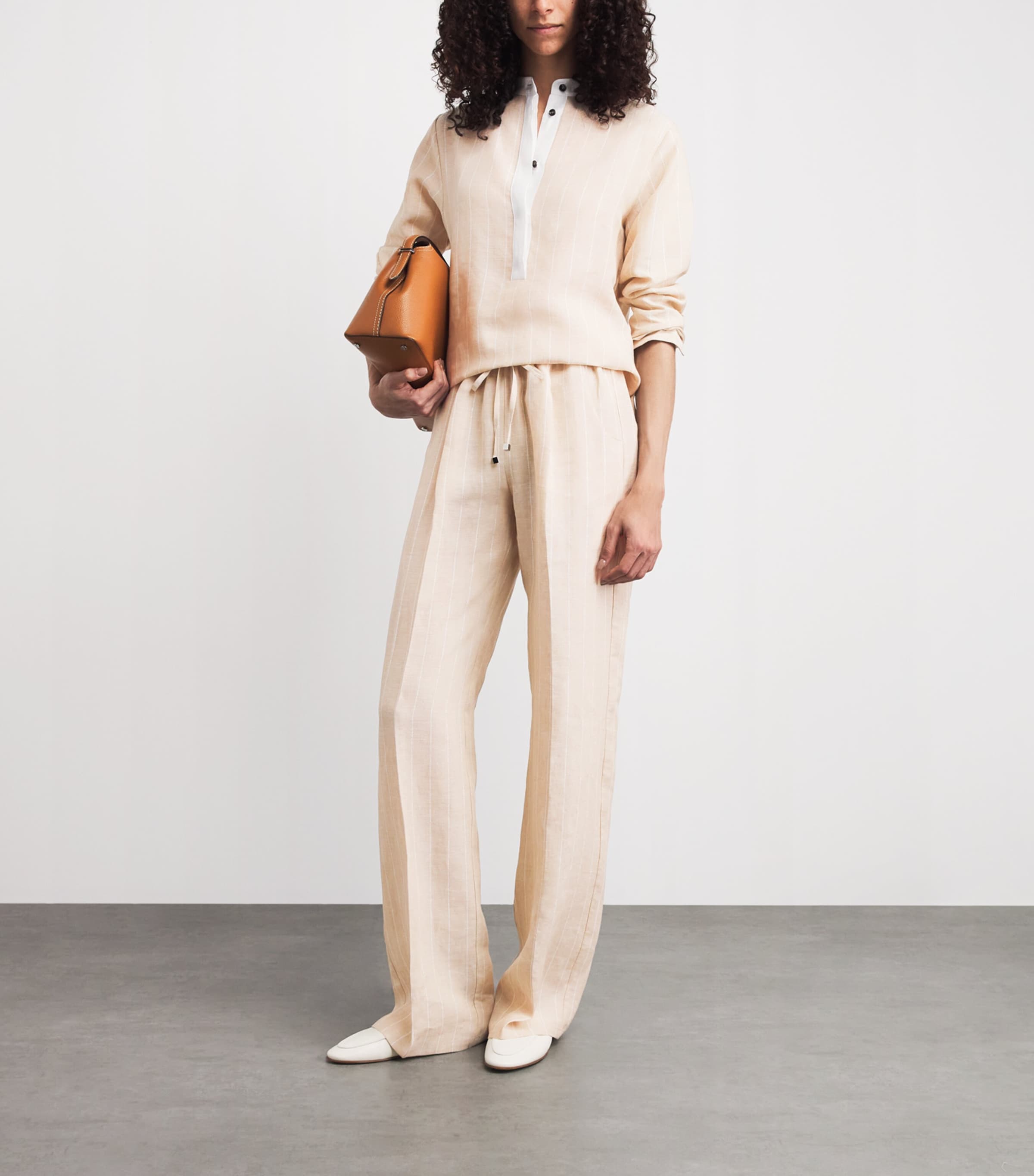 Kiton Linen Stripe Drawstring Trousers Beige Image 2