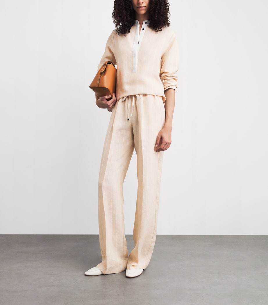 Kiton Linen Stripe Drawstring Trousers Beige Image 2