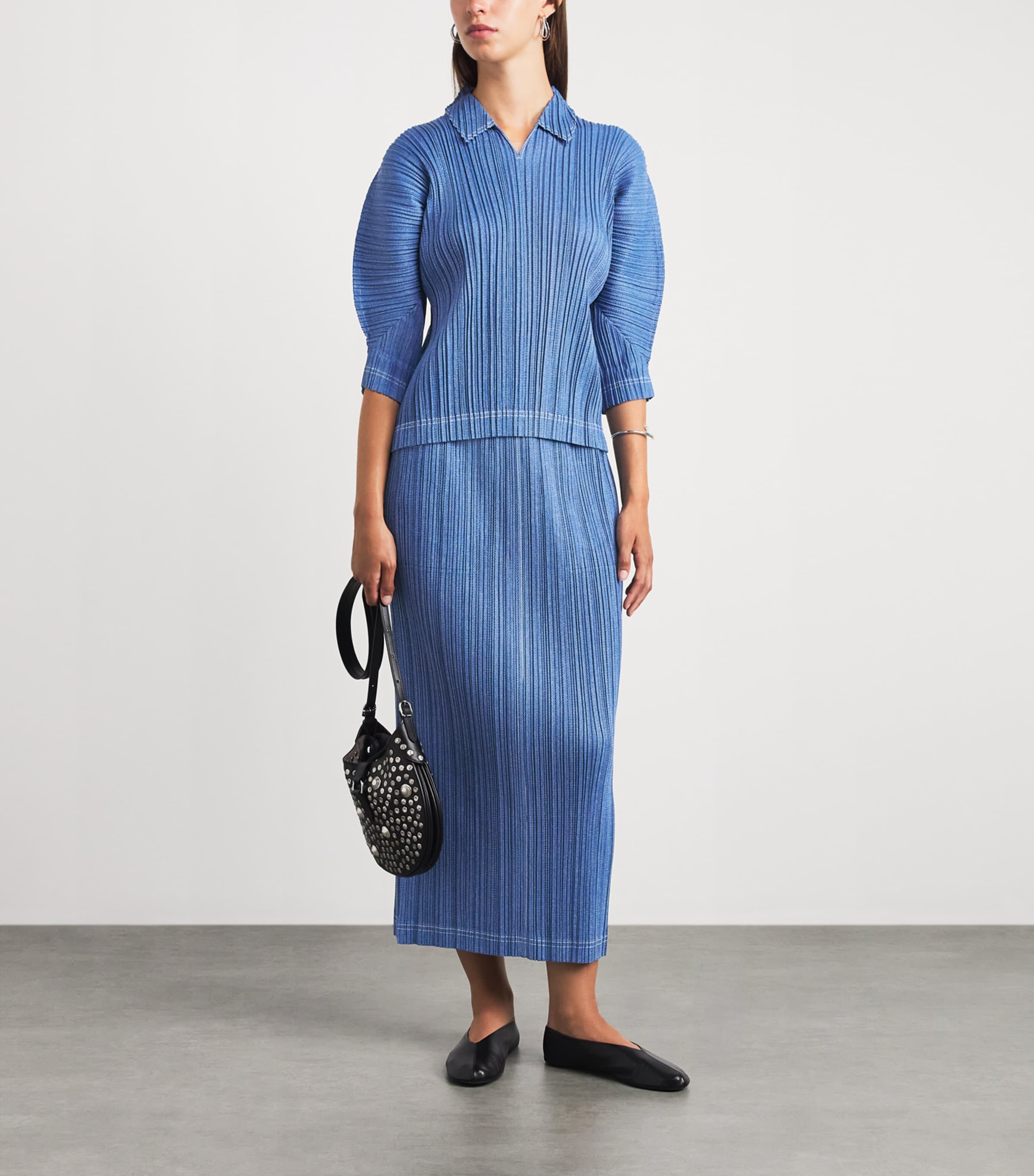 Pleats Please Issey Miyake Womens Cotton Denim Midi Skirt Blue Image 2