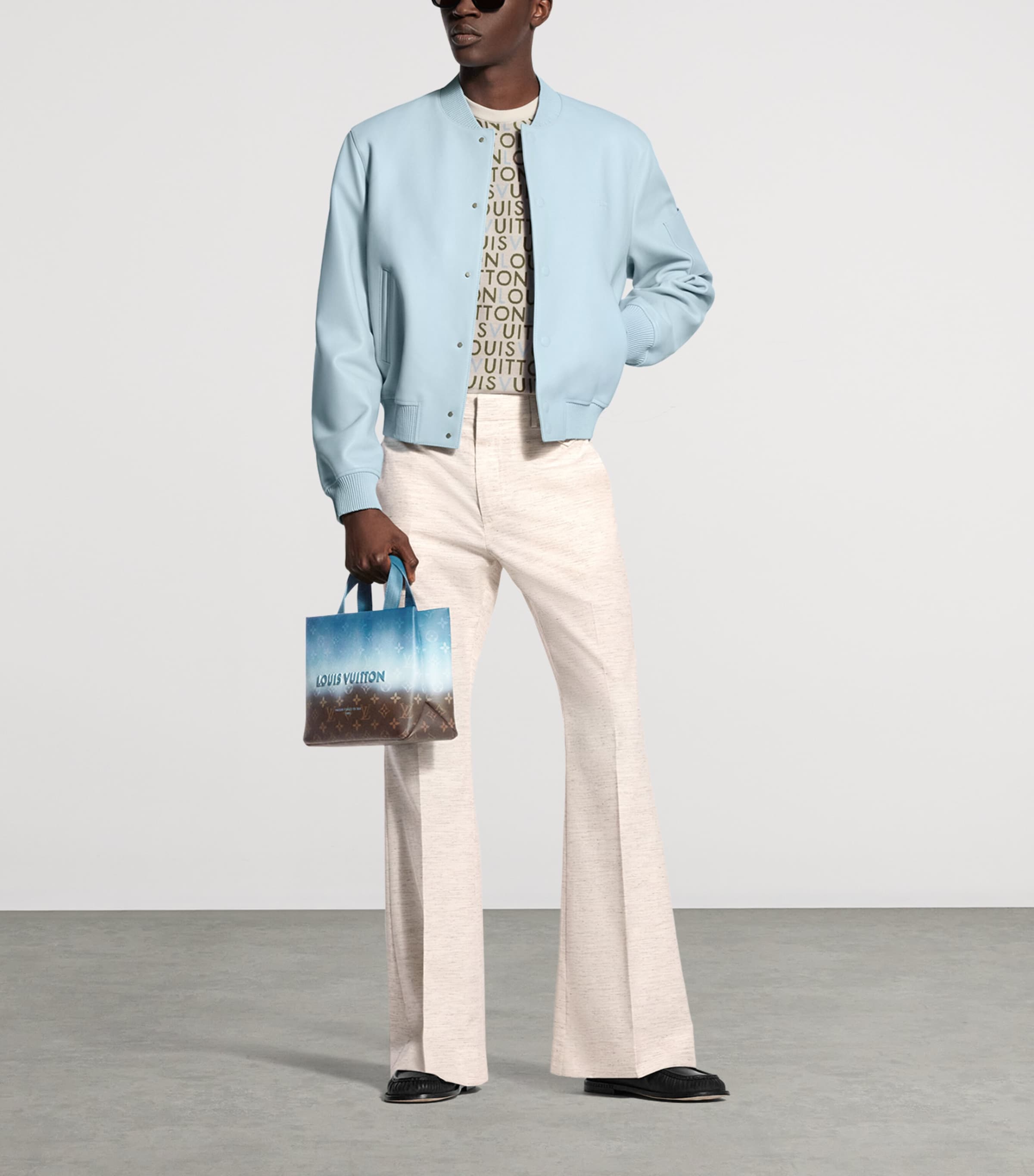 LOUIS VUITTON Mens Wool Bootleg Flared Trousers Beige Melange Image 2