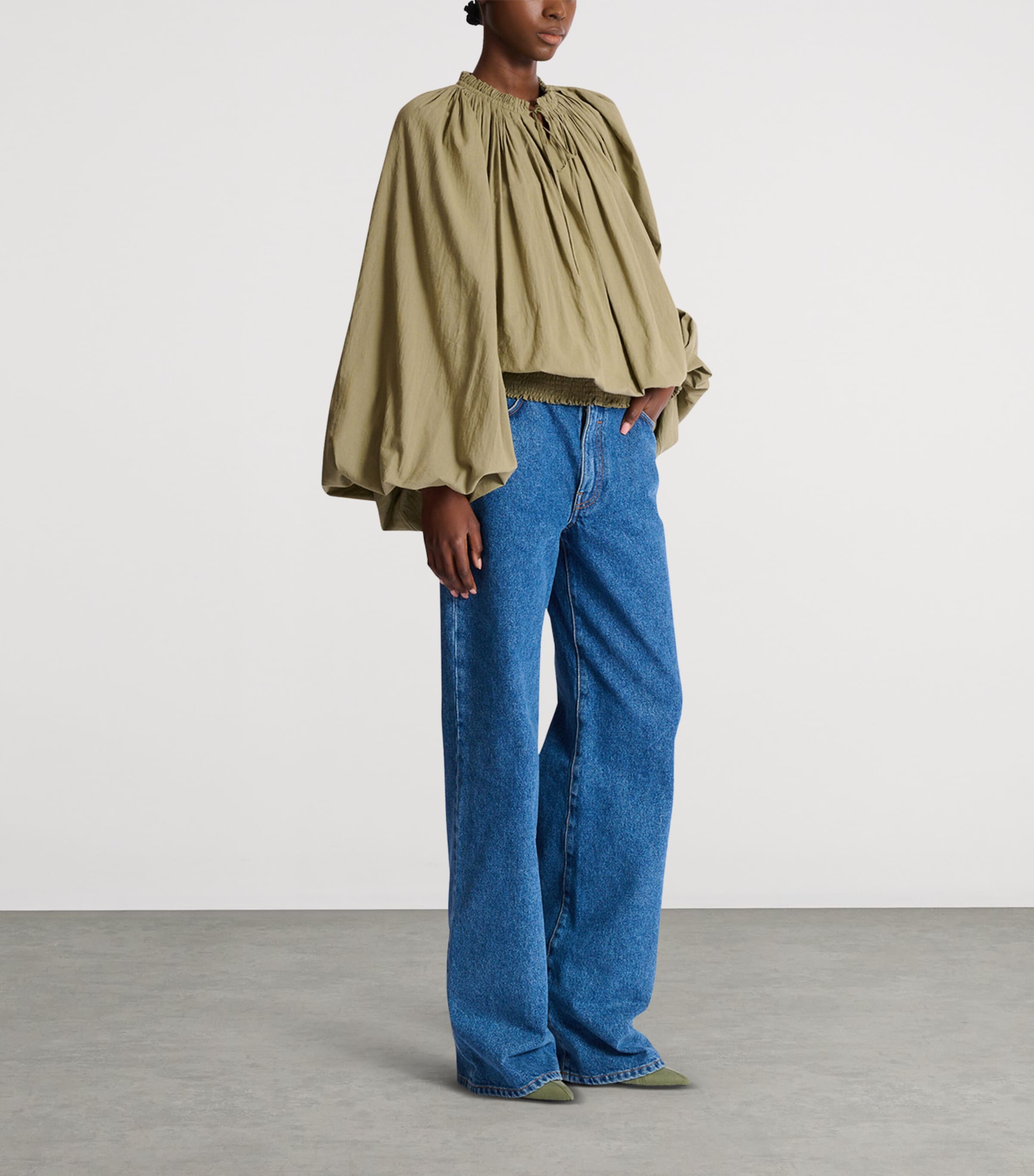 Balmain Womens Cotton Peasant Blouse Vert Pale Image 4