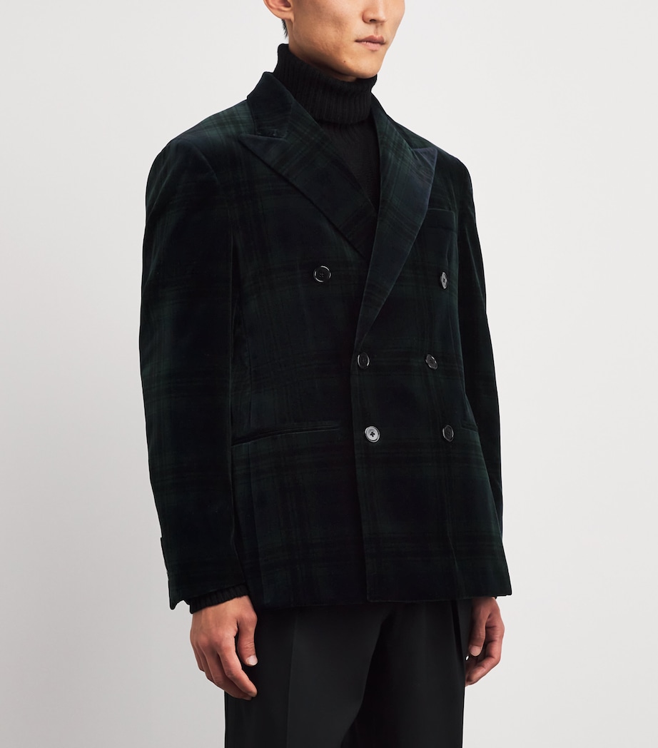 Cotton Velvet Tartan Double-Breasted Blazer GREEN Image 3