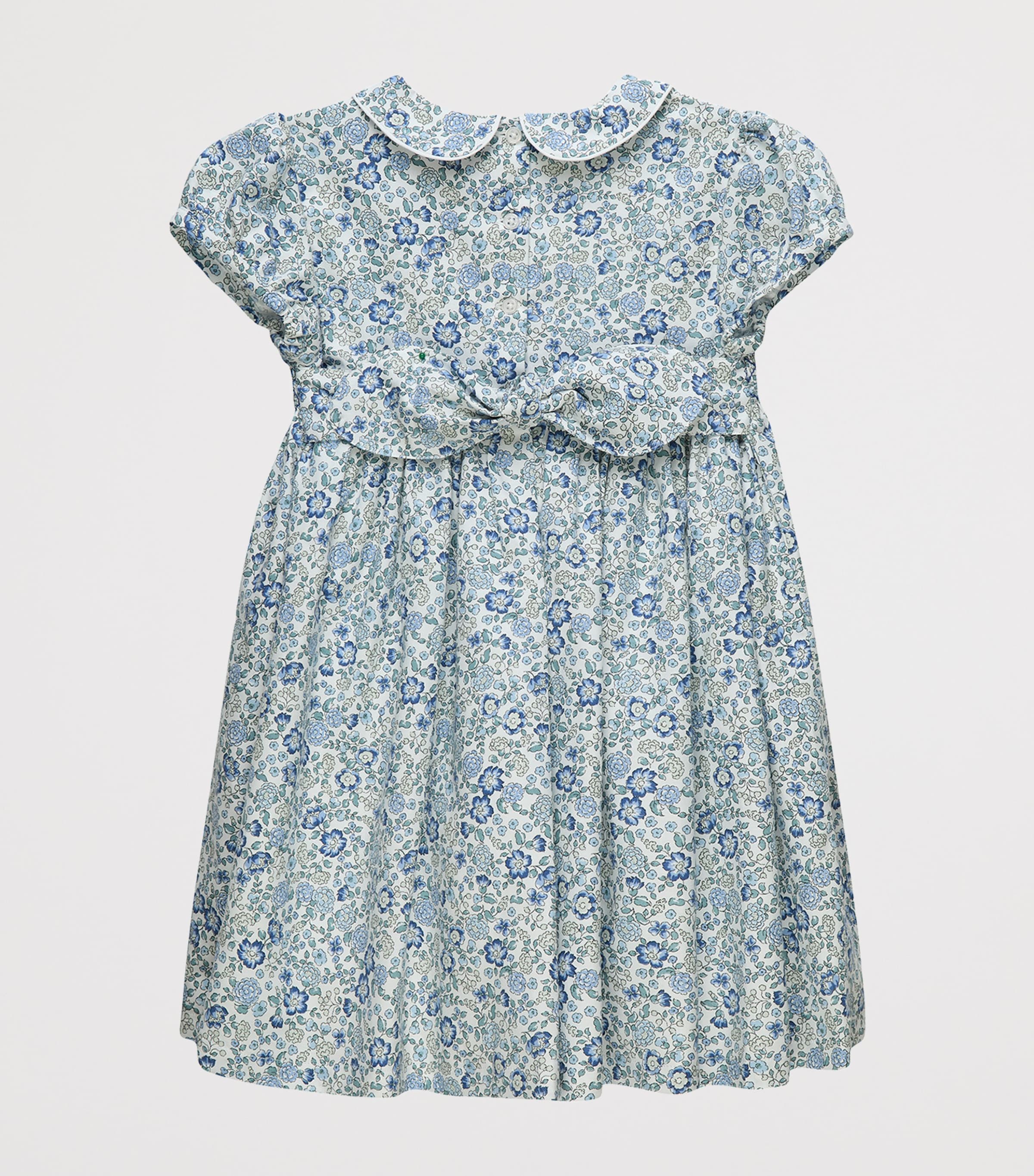 Trotters Cotton Arabella Smocked Dress (2-5 Years) Blue Image 2