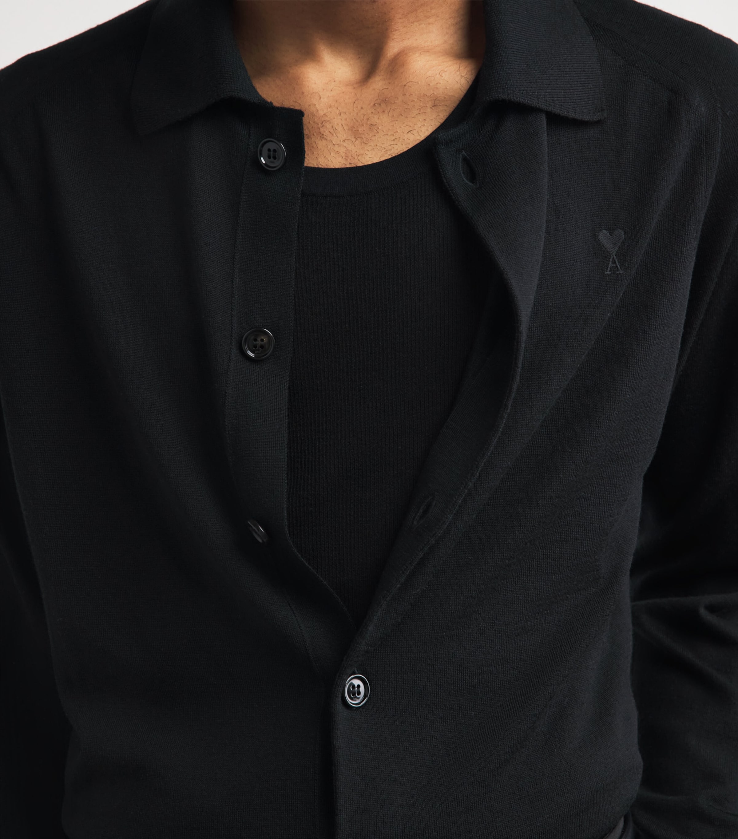 AMI Paris Mens Wool Collared Quota Cardigan Noir/noir Image 3
