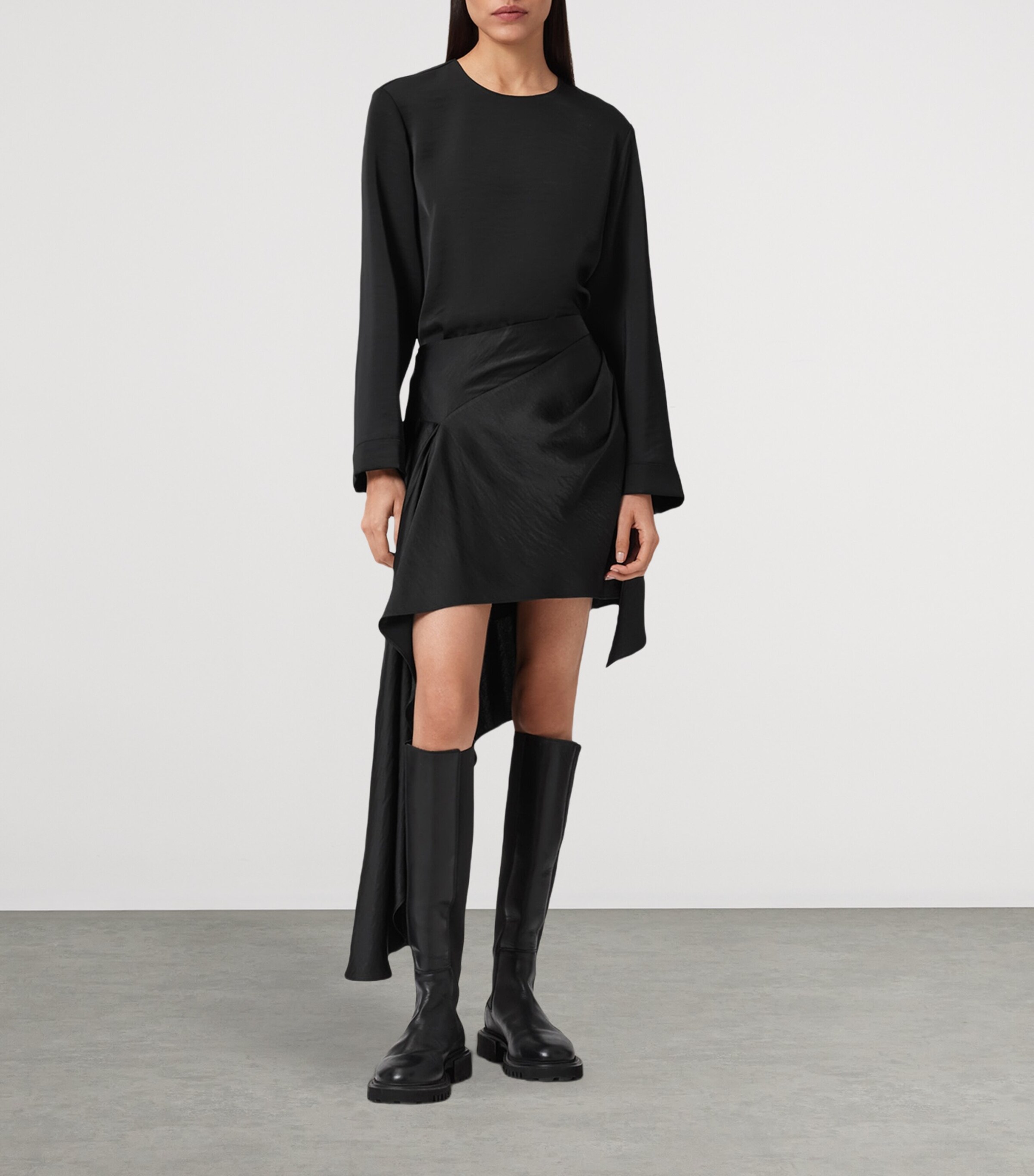 AllSaints Womens Satin Sami Skirt Black Image 3