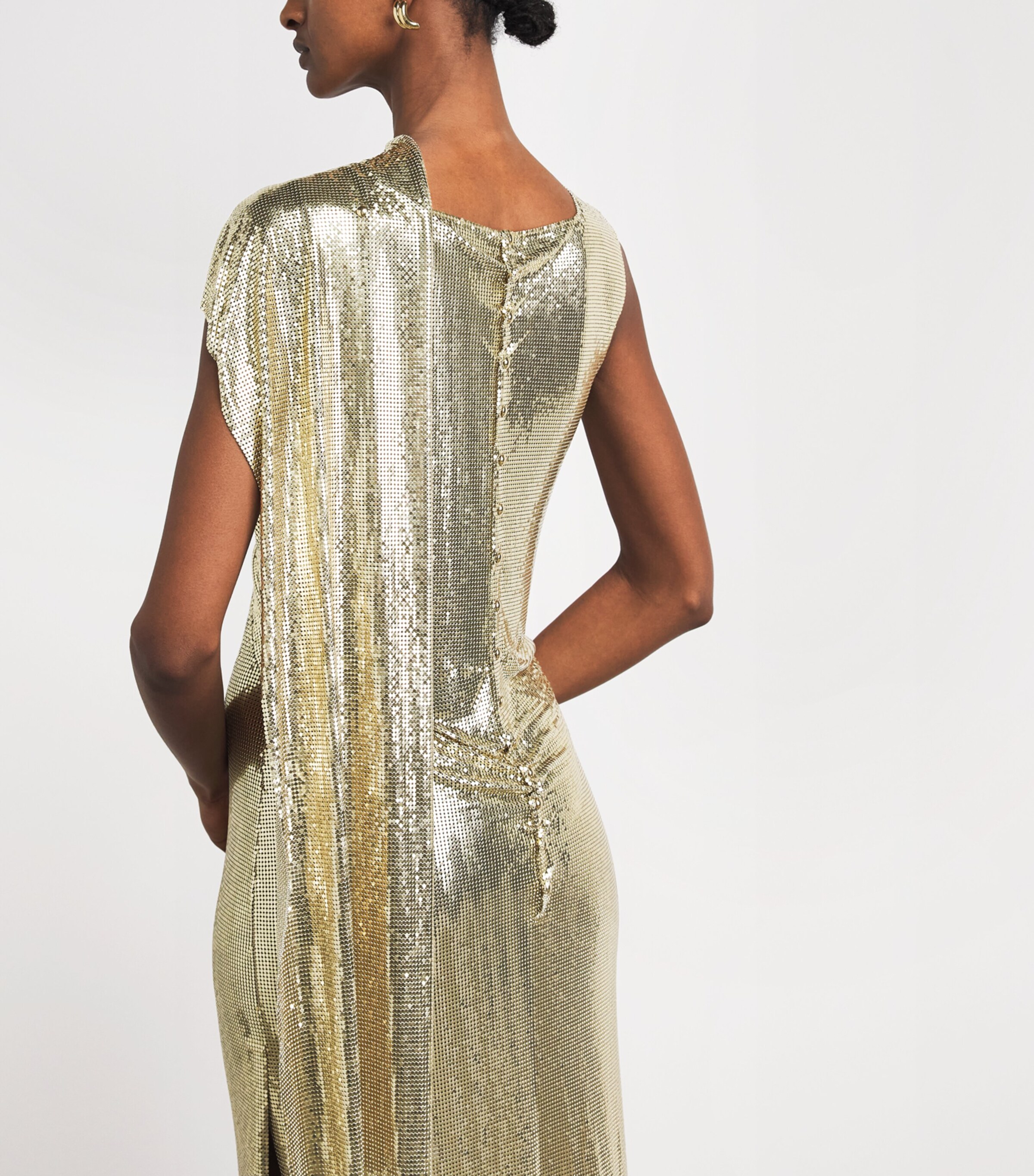 Rabanne Womens Chainmail Cape-Detail Gown Light Gold Image 5