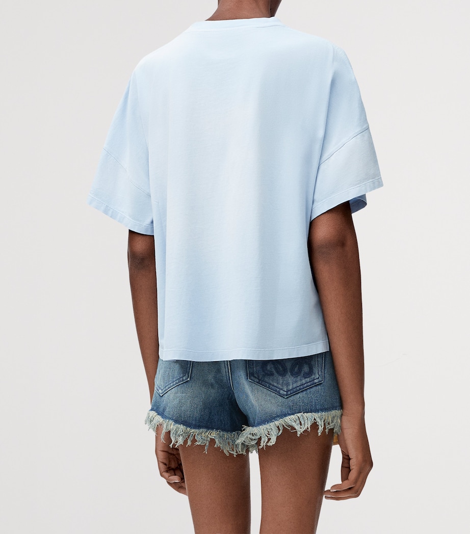 LOEWE Womens x Paula's Ibiza Cotton-Blend Anagram T-Shirt Sky Blue Image 4