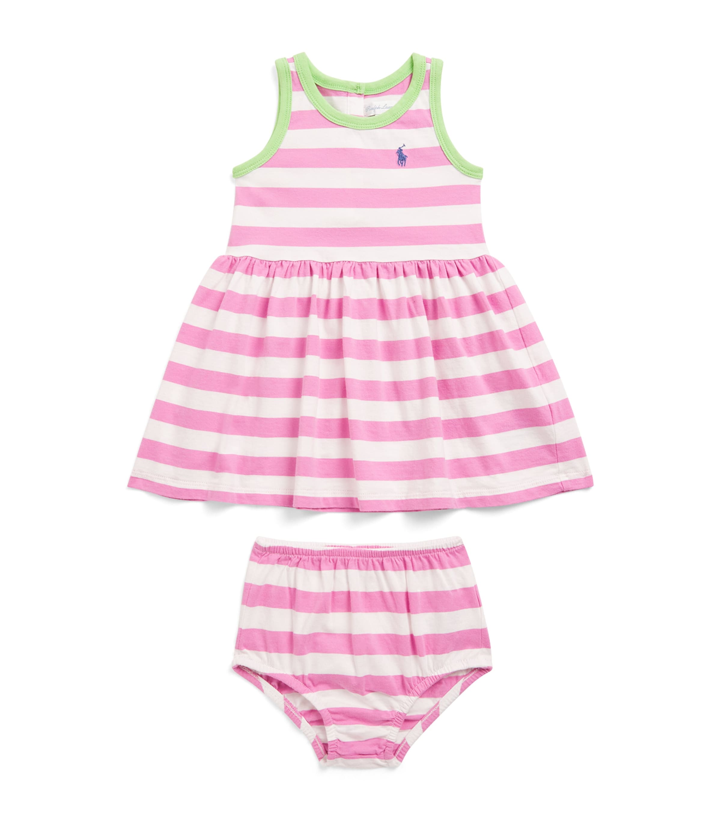 Ralph Lauren Kids Cotton Stripe Dress and Bloomers Set (3-24 Months) Lgna Pnk Image 1