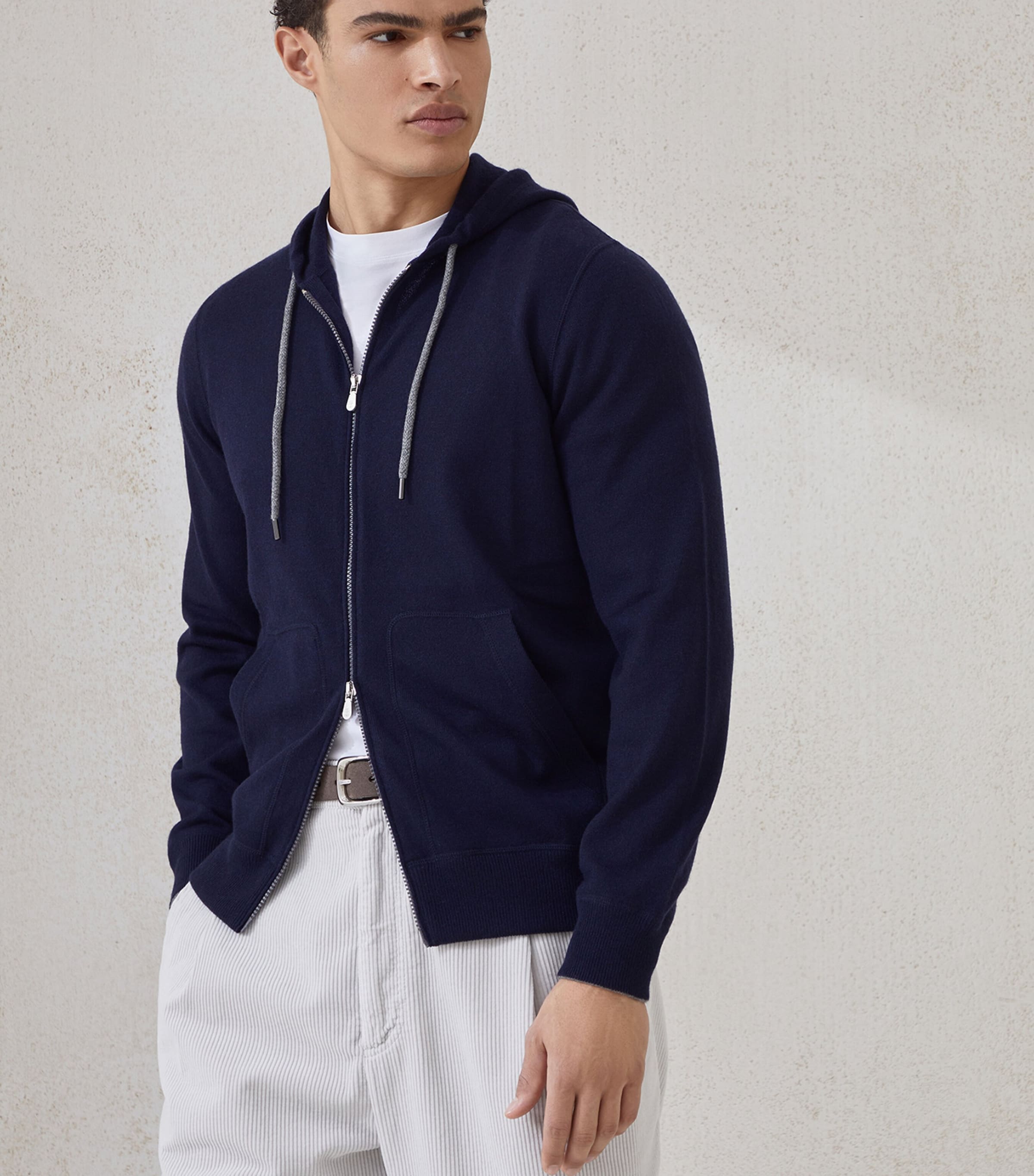 BRUNELLO CUCINELLI☆ジップパーカー☆ Brunello Cucinelli - Cotton-Blend Jersey Zip-Up Hoodie - Blue