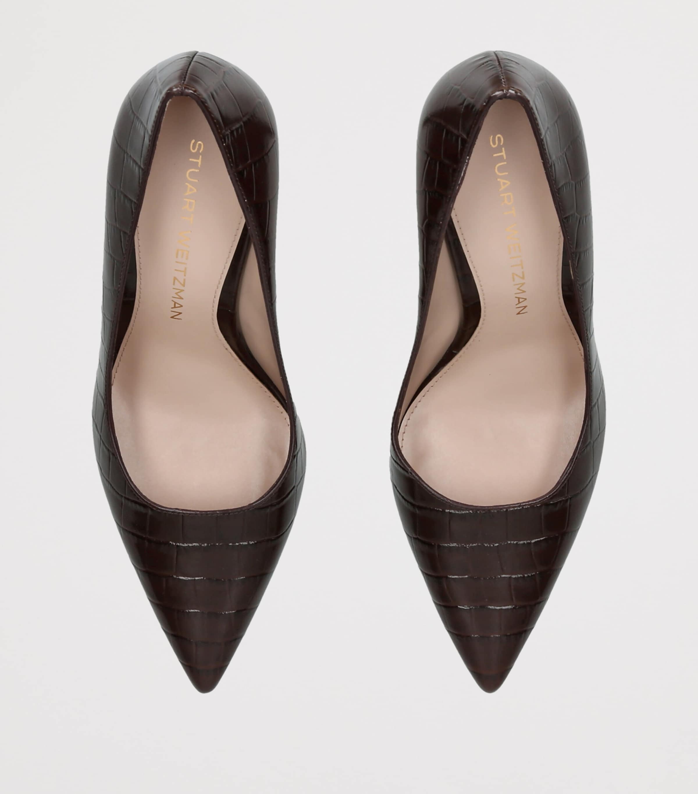 Stuart Weitzman Croc-Embossed Leather Stuart Power Pumps 85 Dark Brown Image 3