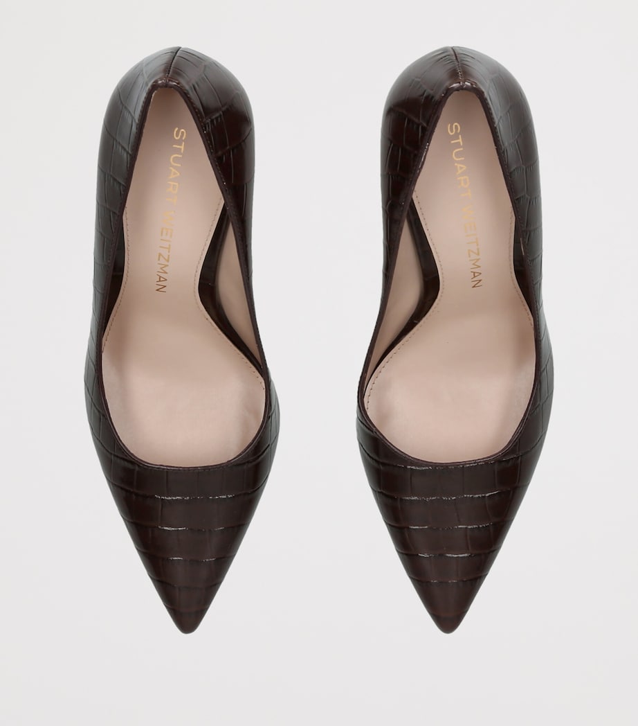 Stuart Weitzman Croc-Embossed Leather Stuart Power Pumps 85 Dark Brown Image 3