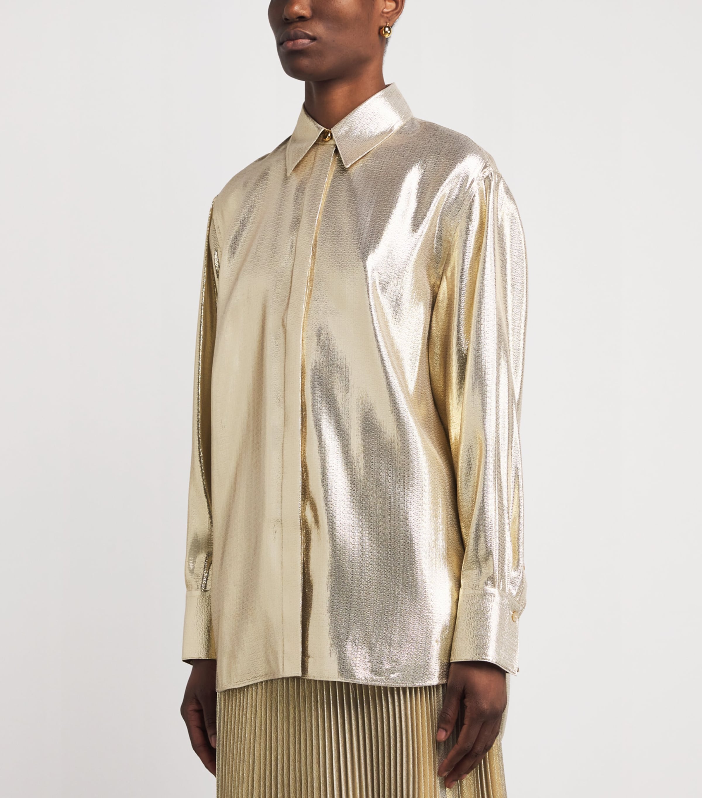 Silk-Blend Lamé Capri Blouse GILT Image 3