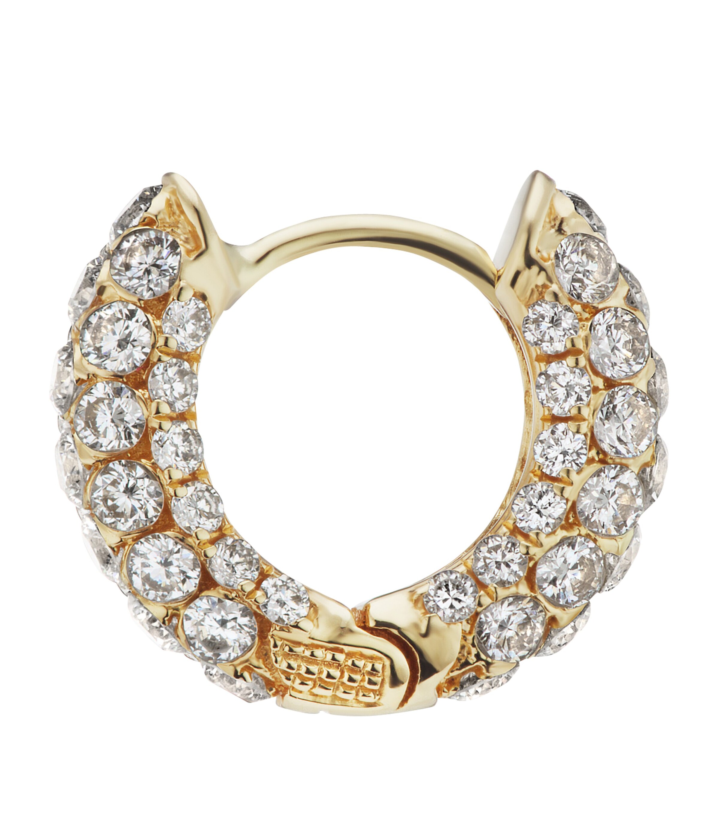 Gold Invisible Set Diamond Three Row Pavé Hoop Earring (6.5mm) YELLOW GOLD Image 2