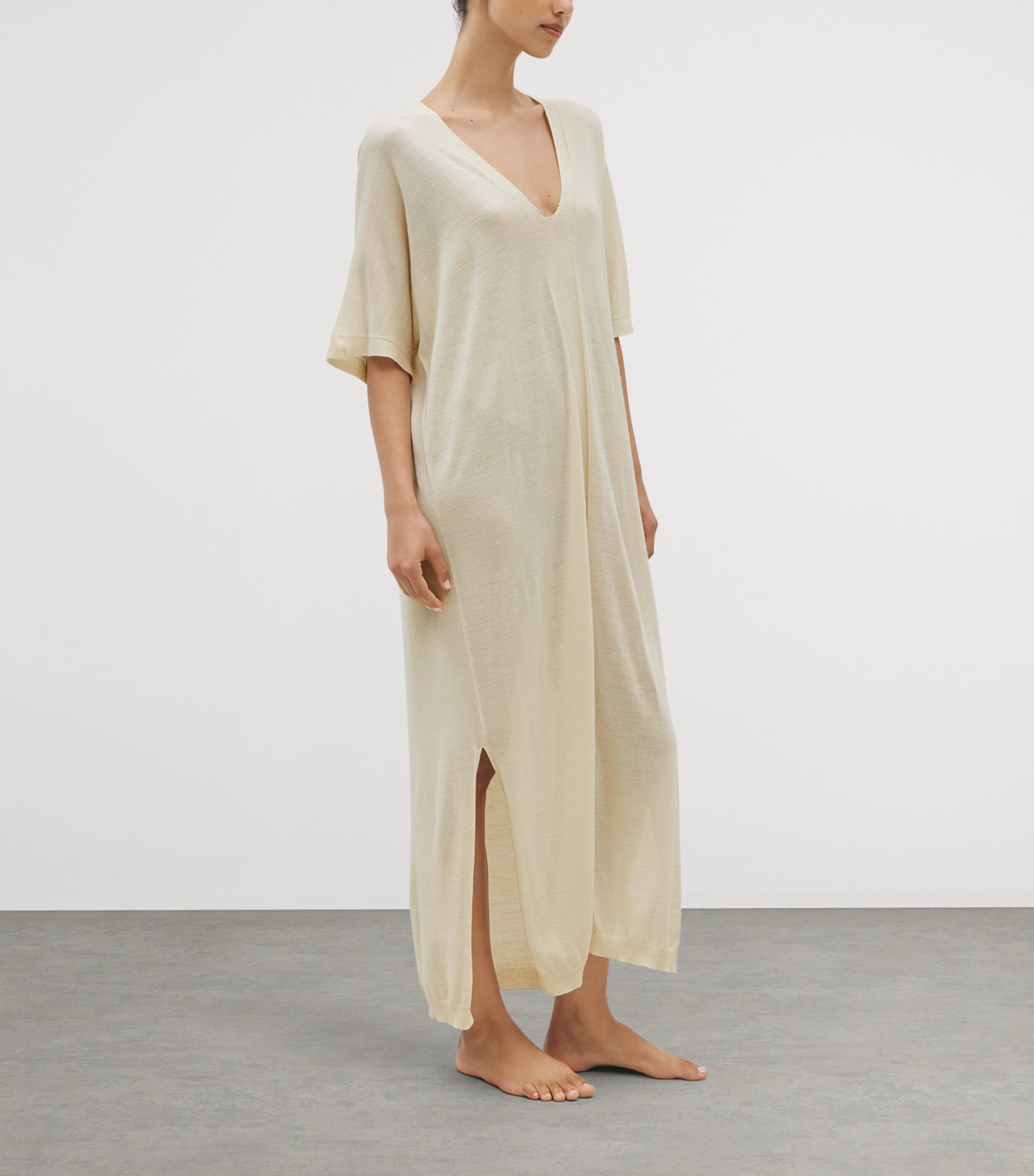 SHLEEP Womens Merino-Silk V-Neck Kaftan Ivory Tusk Image 5