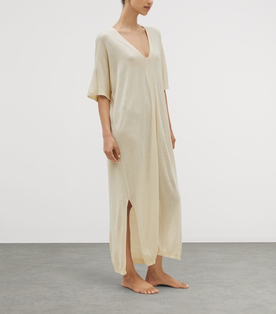 SHLEEP Womens Merino-Silk V-Neck Kaftan Ivory Tusk Image 5