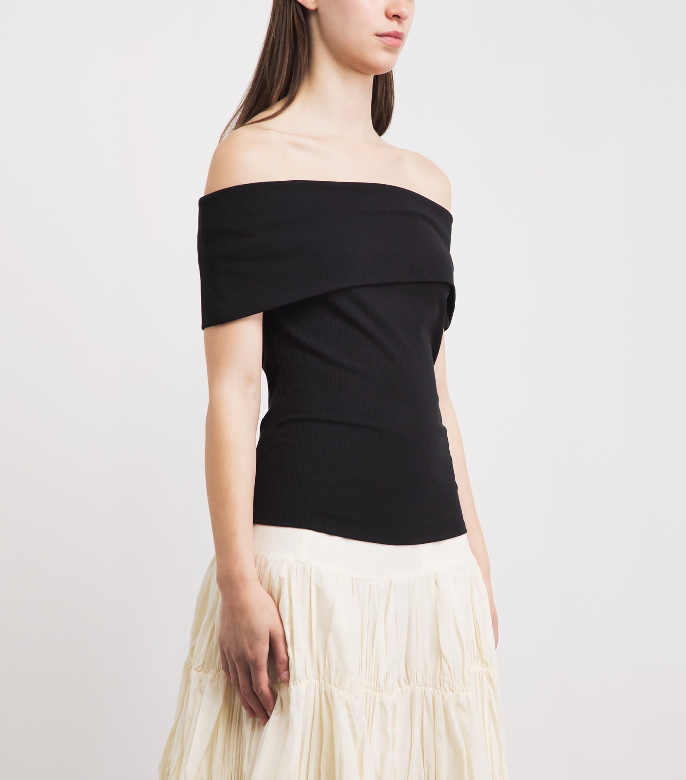 PAIGE Womens Off-The-Shoulder Rosarita Top Black Image 4