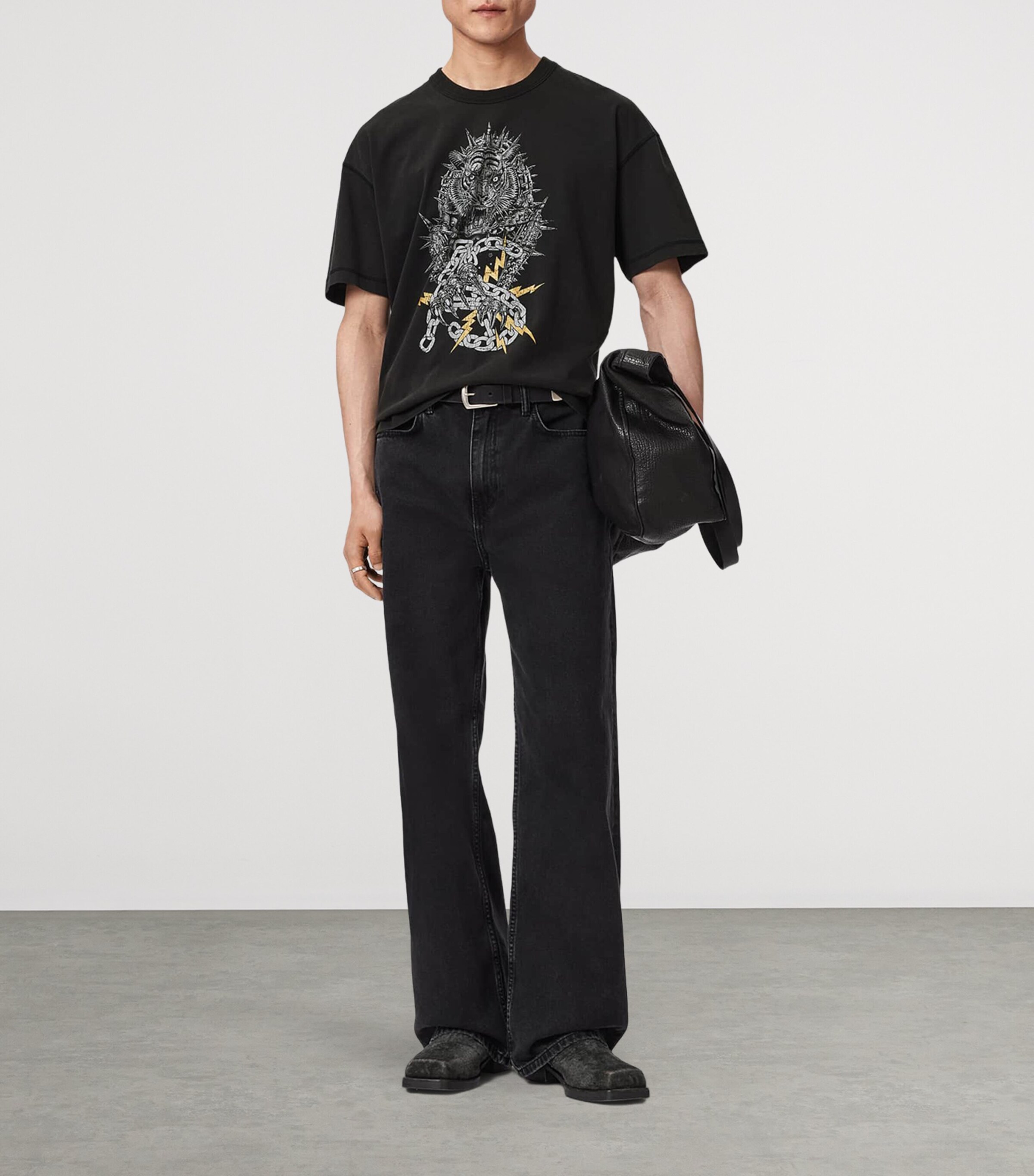 AllSaints Mens Cotton Iron Tiger T-Shirt Washed Black Image 5