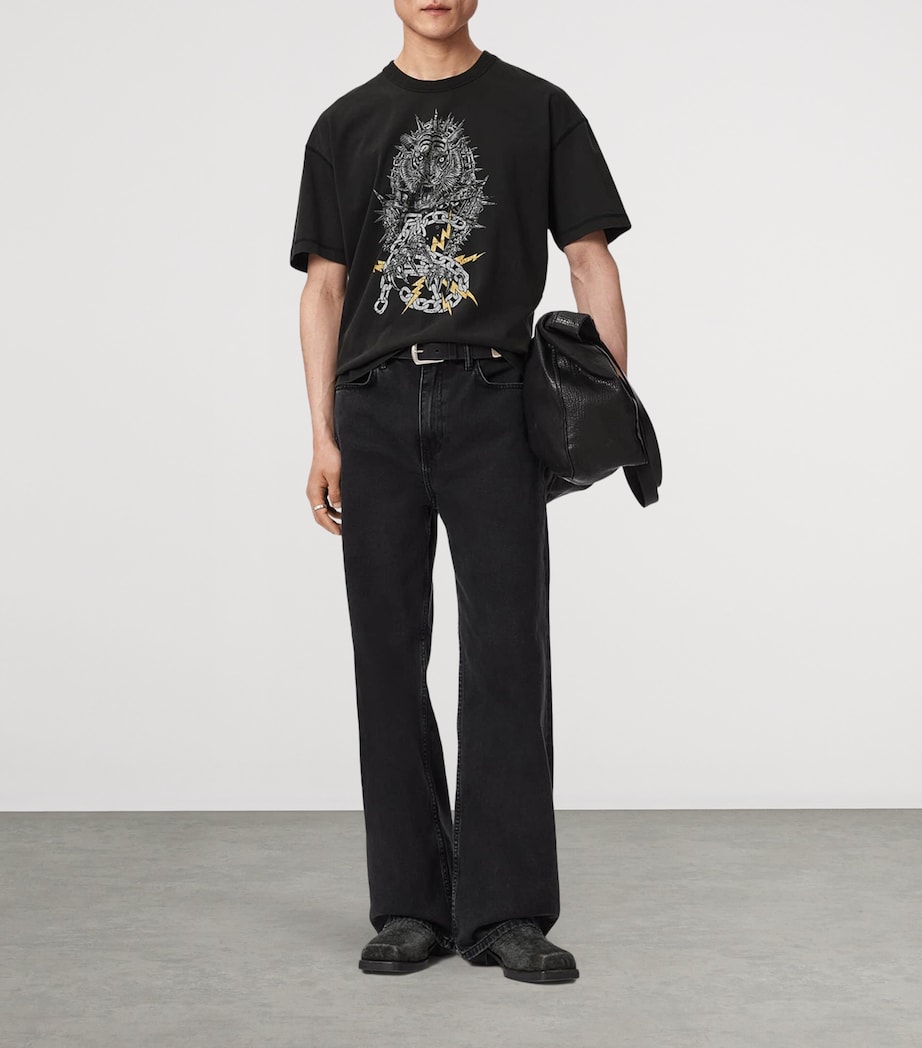 AllSaints Mens Cotton Iron Tiger T-Shirt Washed Black Image 5