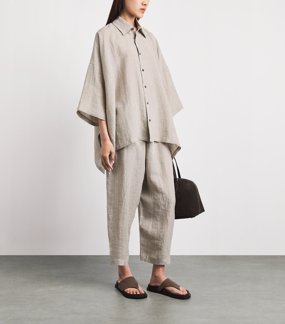 Eskandar Womens Linen-Blend Stripe Shirt Natural Image 2