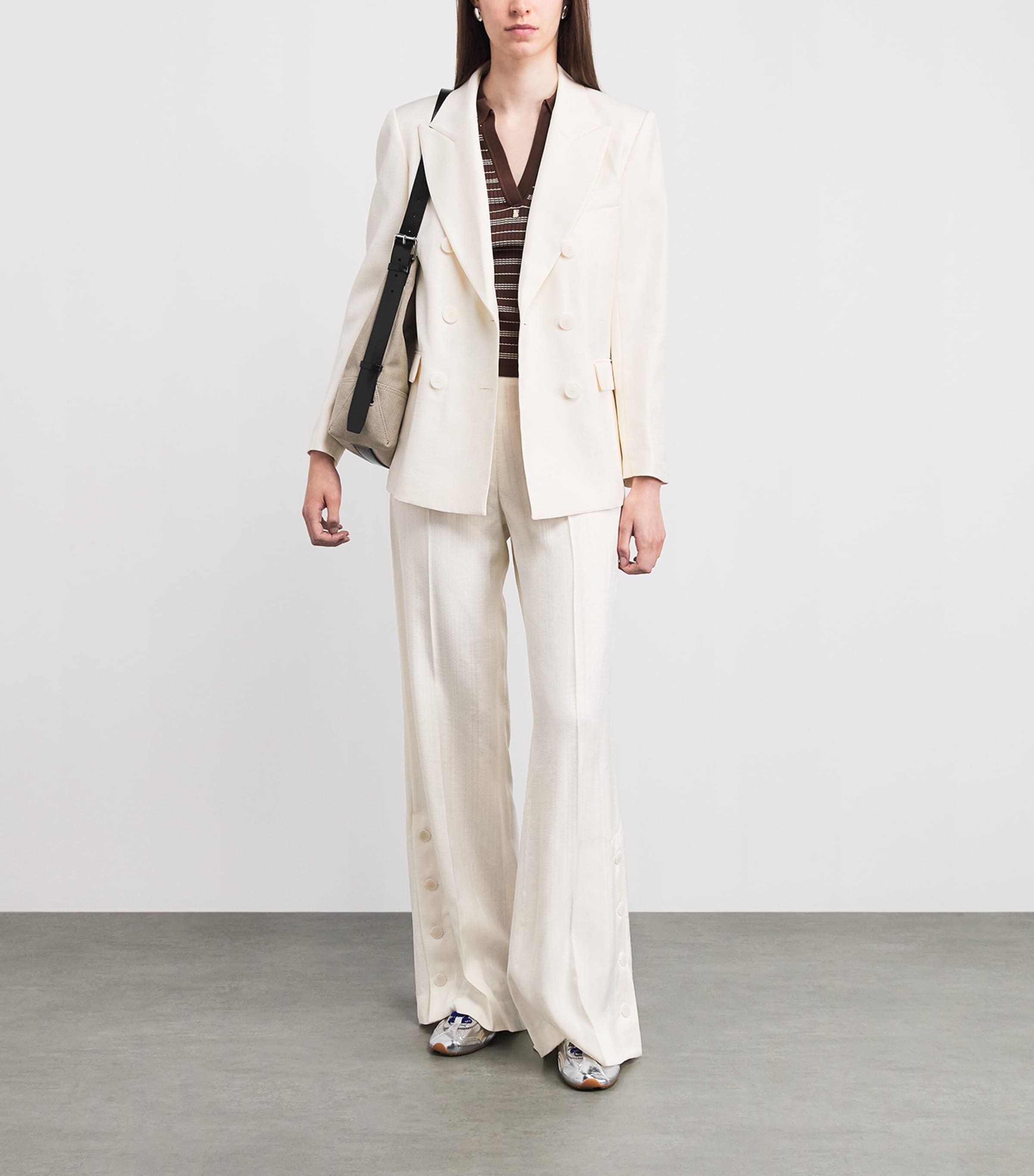 Sandro Paris Womens Flared Tailored Trousers Ecru Image 2