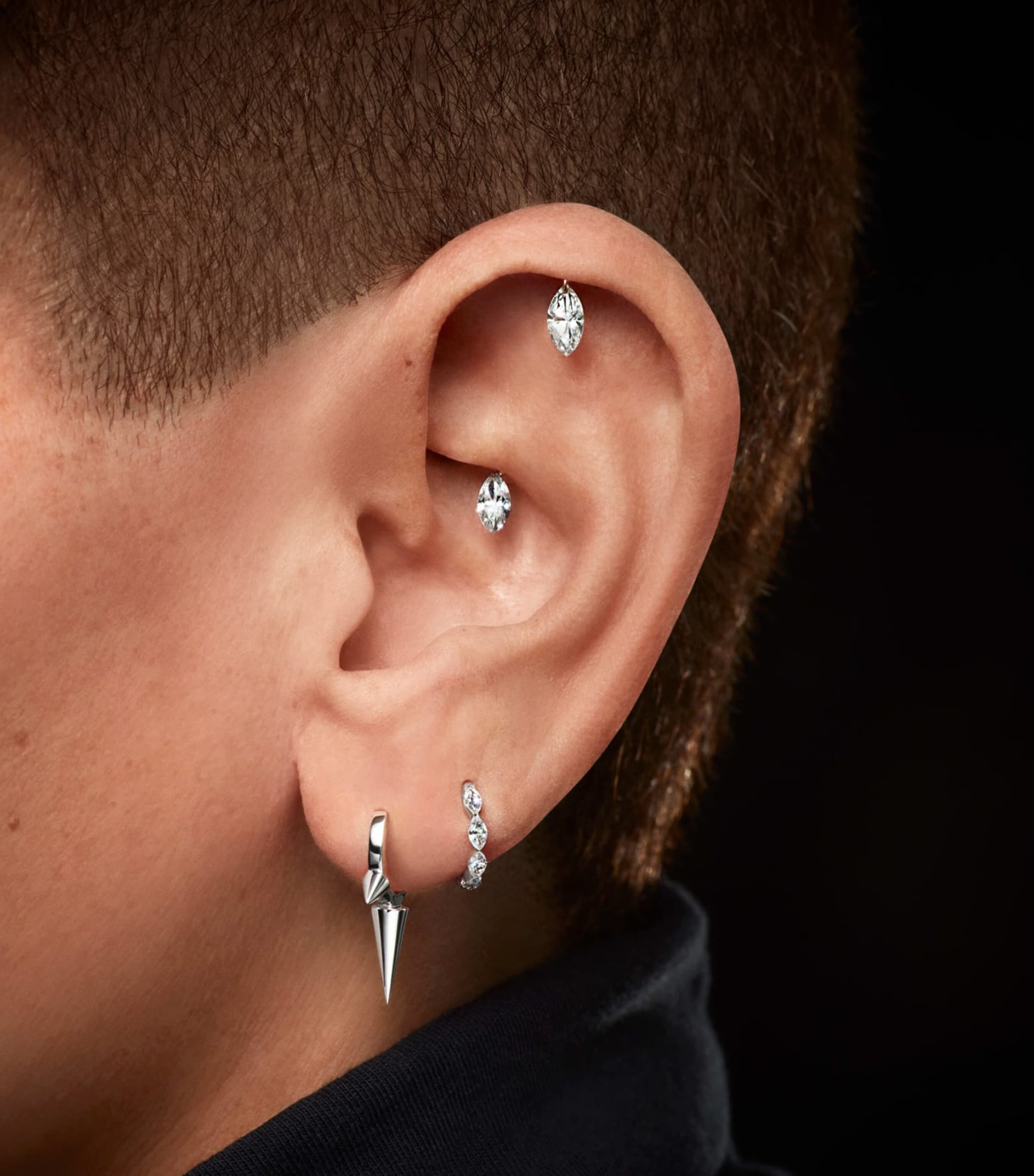 Yellow Gold Floating Marquise Diamond Charm Threaded Stud Earring (7mm) YELLOW GOLD Image 4