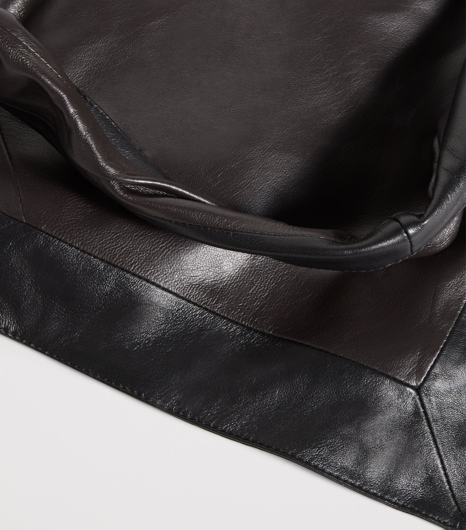 Small Leather Scarf Shoulder Bag MU096 BLACK/DRK CHOC Image 6
