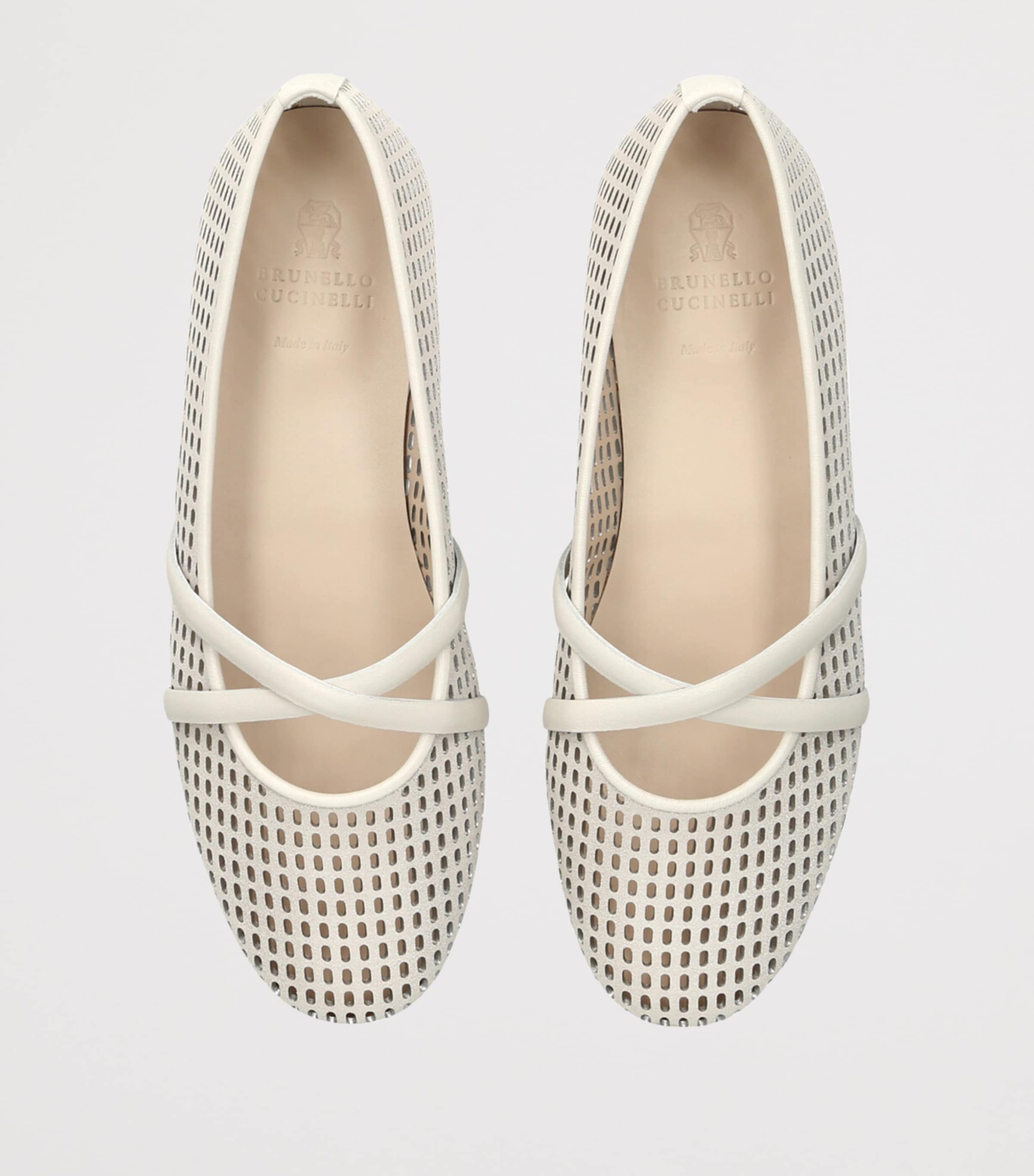 Brunello Cucinelli Kids Leather Laser-Cut Ballet Flats Bone Image 4