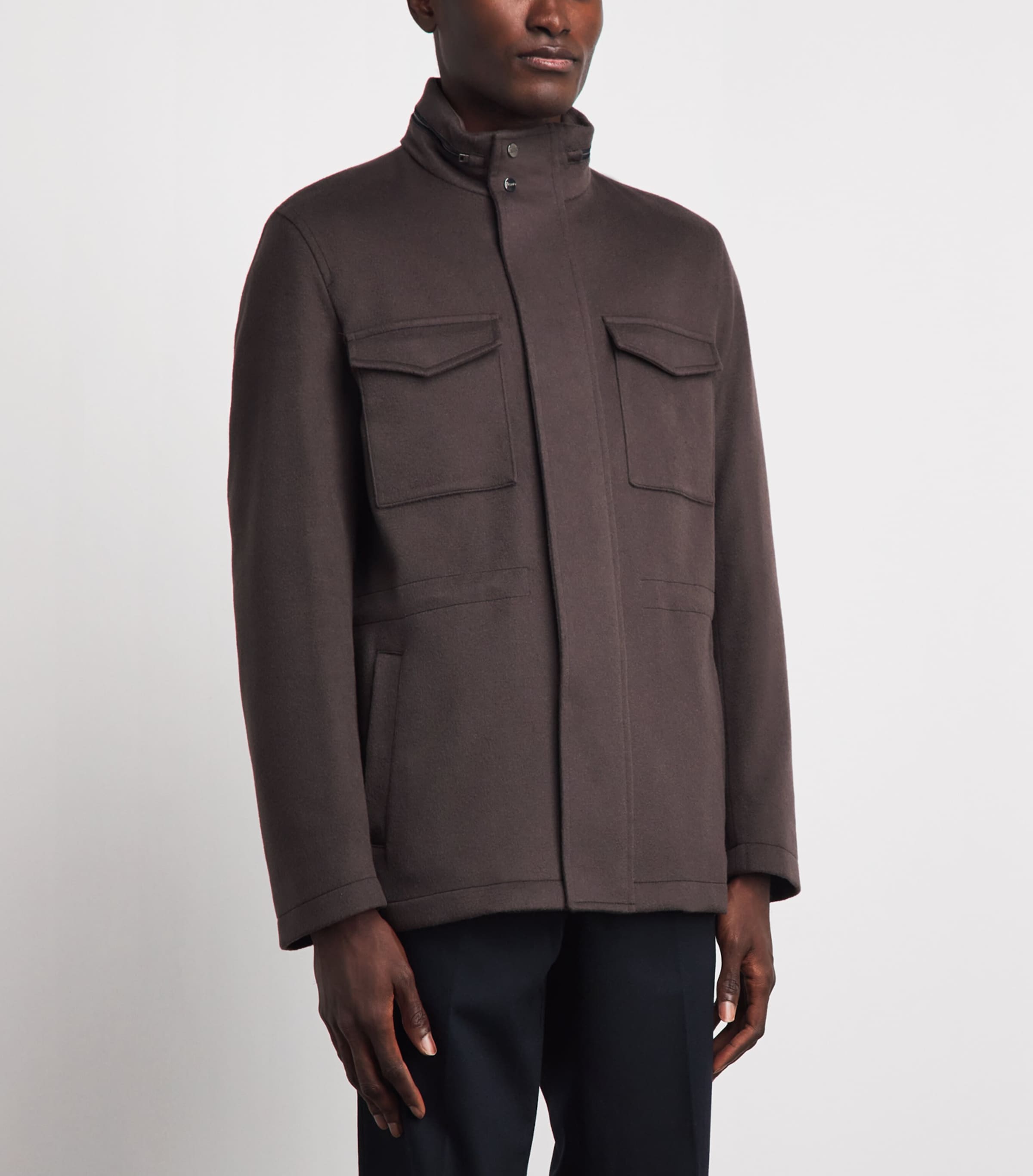 Herno Mens Virgin Wool-Cashmere Field Jacket Marrone Scuro Image 4