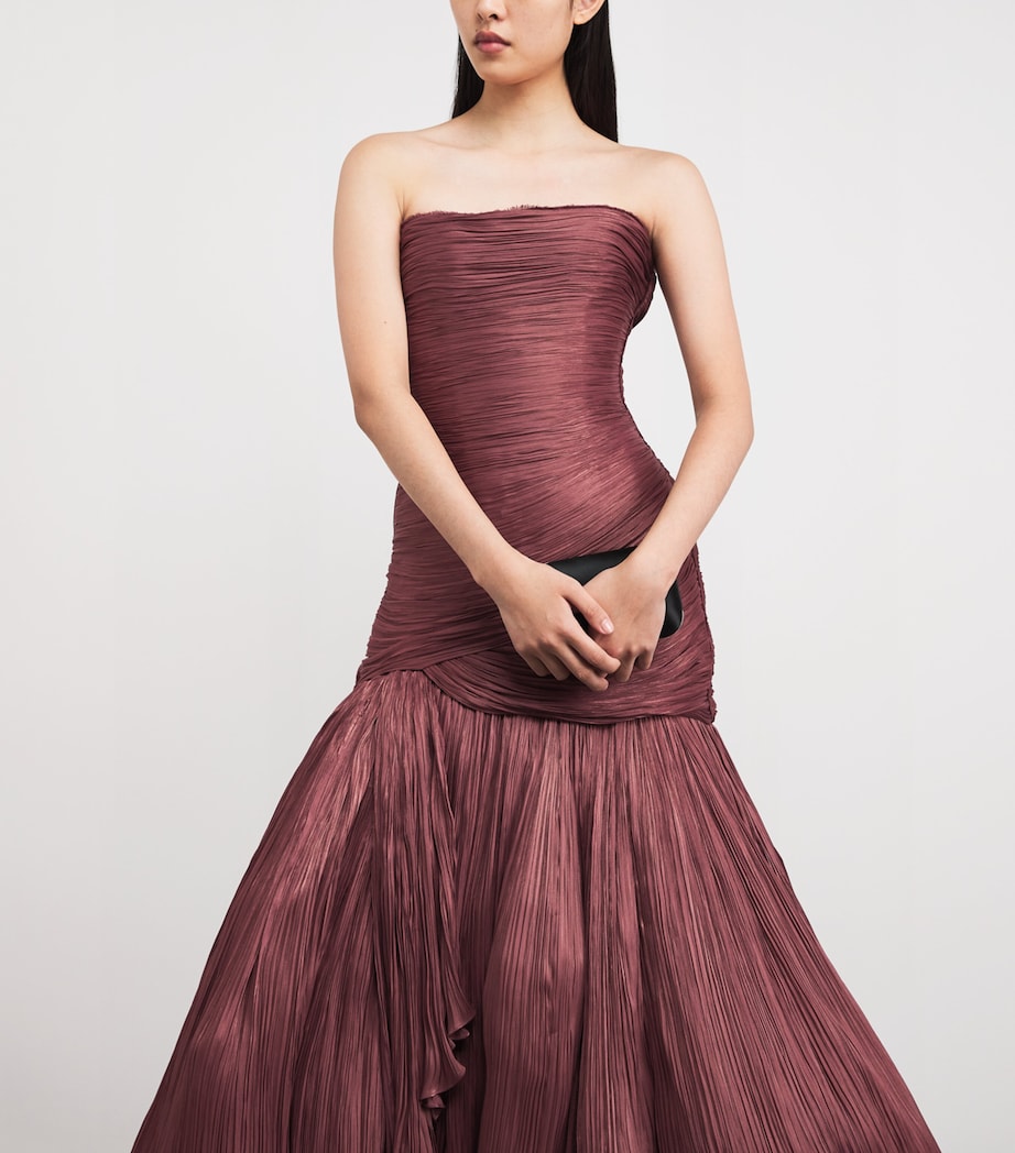 Marmar Halim Womens Pleated Claudia Fish-Cut Gown Burgundy Image 4
